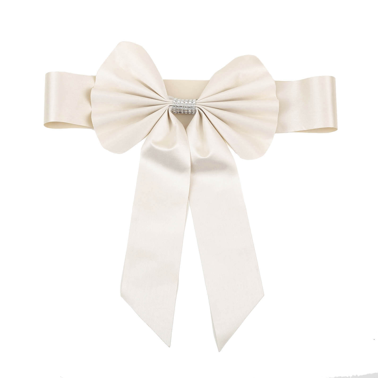 5 Pack Satin Faux Leather Chair Sashes Ivory - Durable Double Sided Pre-tied Bow Tie Chair Bands with Diamond Rhinestone Buckles