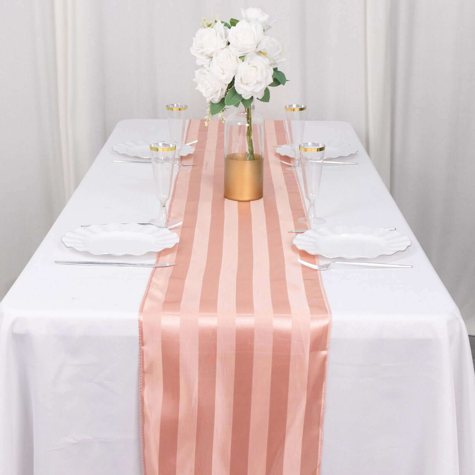 Satin 12x108 Table Runner Dusty Rose - Stripe Table Decor