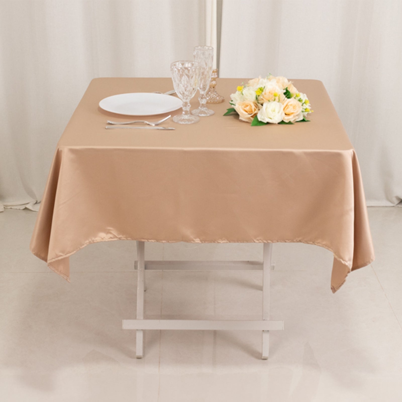 Lamour Satin 54x54 Square Tablecloth Nude - Durable & Silk-Like Table Cover