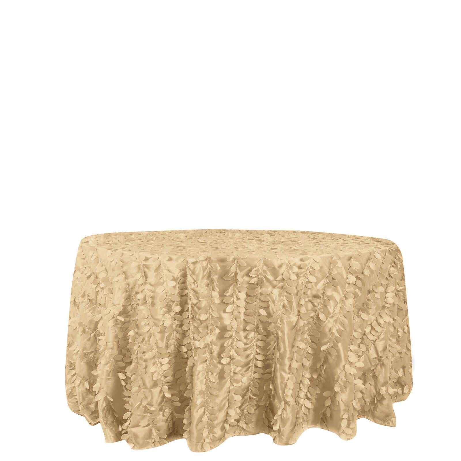 Taffeta 132 Round Tablecloth Champagne Leaf | 3D Leaf Petal Design Seamless Table Cover