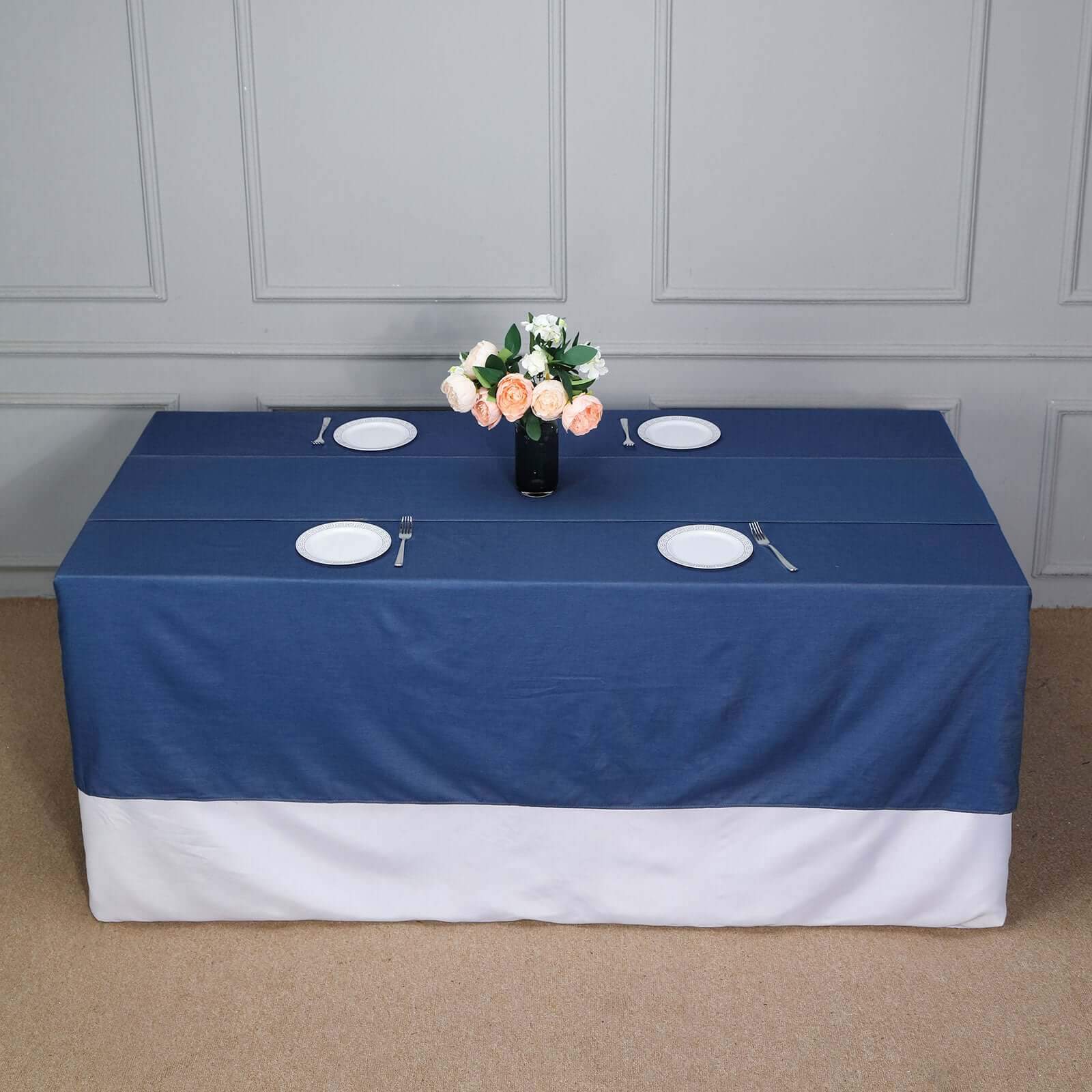 Polyester 90x132 Rectangle Tablecloth Dark Blue - Seamless Faux Denim Design for Classy Celebrations