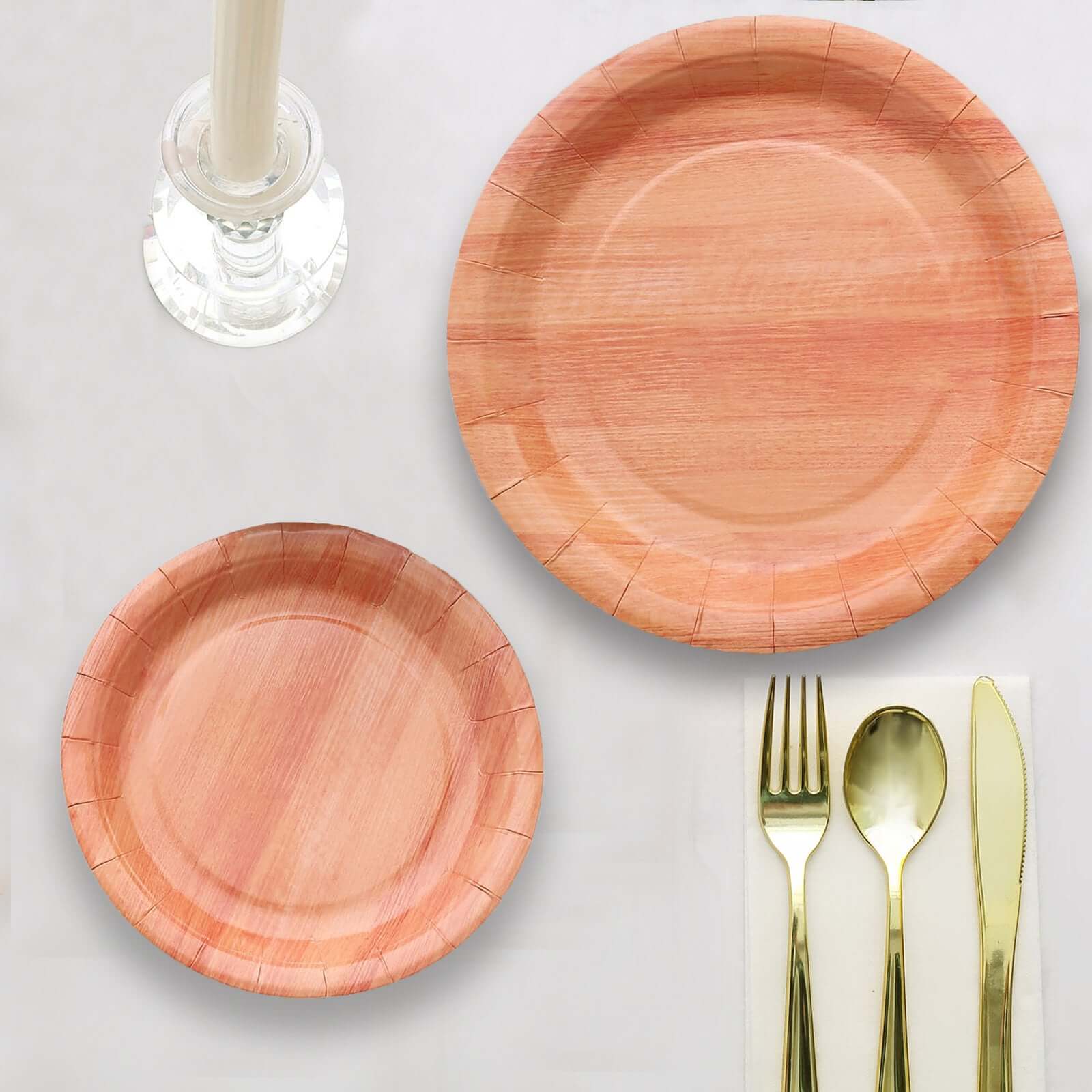 25-Pack Paper 10 Round Dinner Plates Natural Wood Grain Print - Rustic & Nature-Inspired Disposable Party Plates