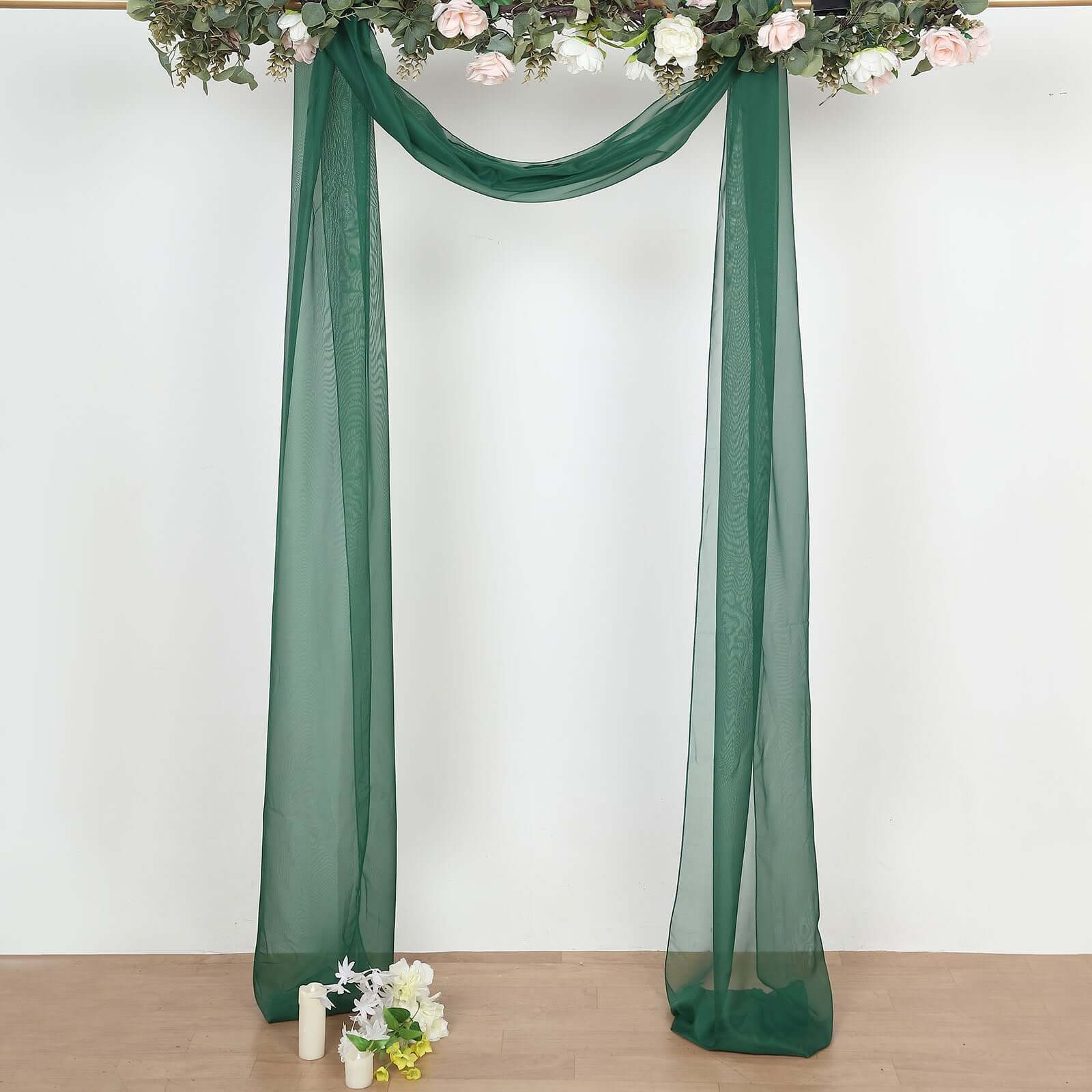 18ft Hunter Emerald Green Sheer Organza Wedding Arch Drapery Fabric, Window Scarf Valance