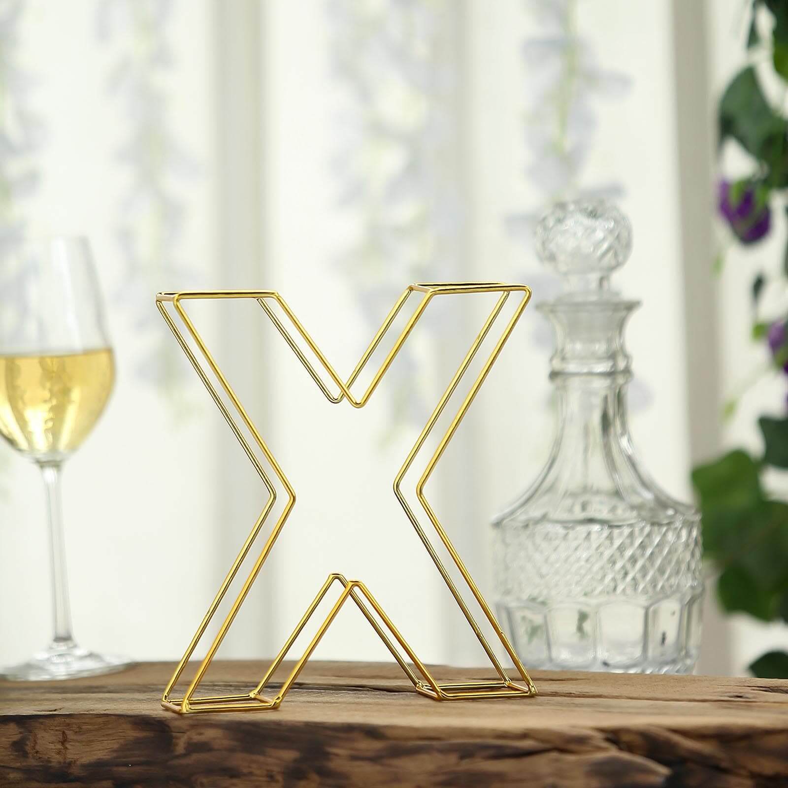 8 Tall Gold Freestanding 3D Decorative Wire Letter, Wedding Centerpiece - X