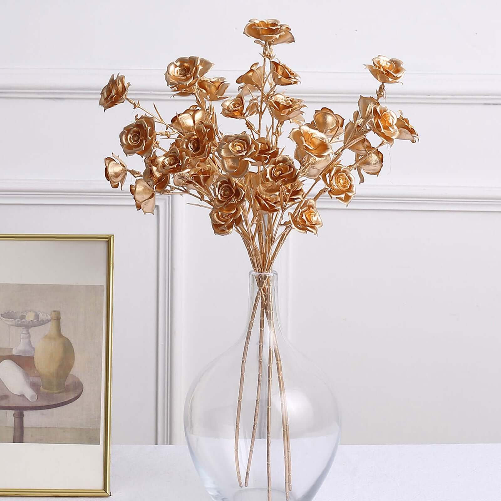 3-Pack Artificial Rose Flower Sprays Metallic Gold - Realistic Faux Floral Branches for Stylish Bouquets & Centerpieces 22