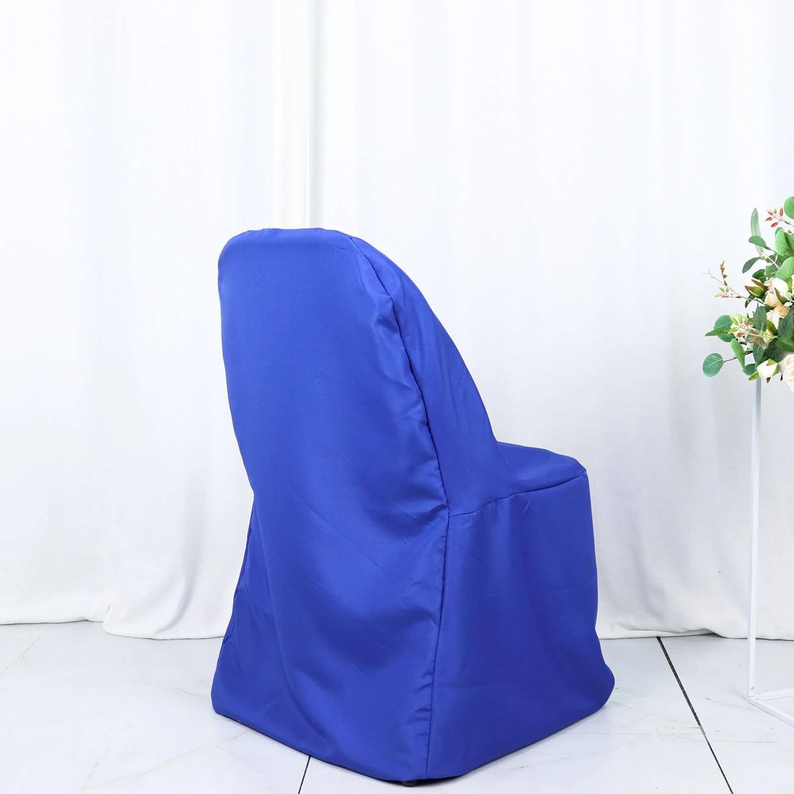 10 Pack Polyester Chair Covers for Folding Chairs Royal Blue - Wrinkle-Free Stain-Resistant Slip-On Slipcovers