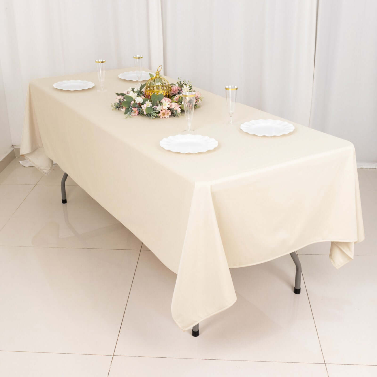 Premium Scuba Rectangular 60x102 Tablecloth Beige - Wrinkle Free & Stain Resistant Table Cover