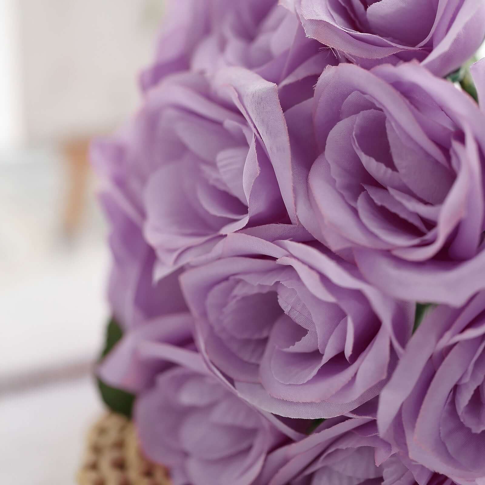 12 Lavender Lilac Artificial Velvet-Like Fabric Rose Flower Bouquet Bush