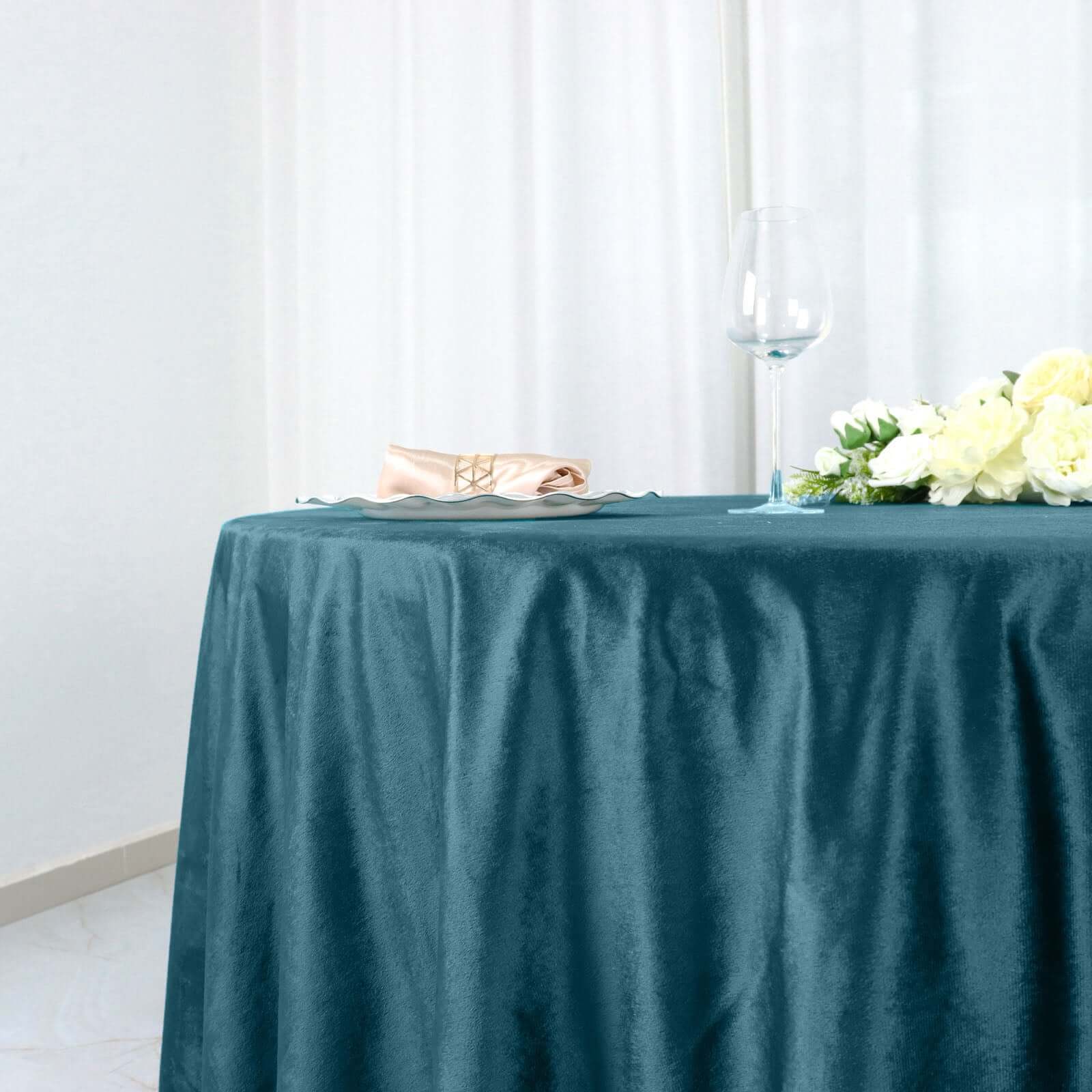 Premium Velvet 120 Round Tablecloth Peacock Teal - Reusable Soft & Seamless Table Cover