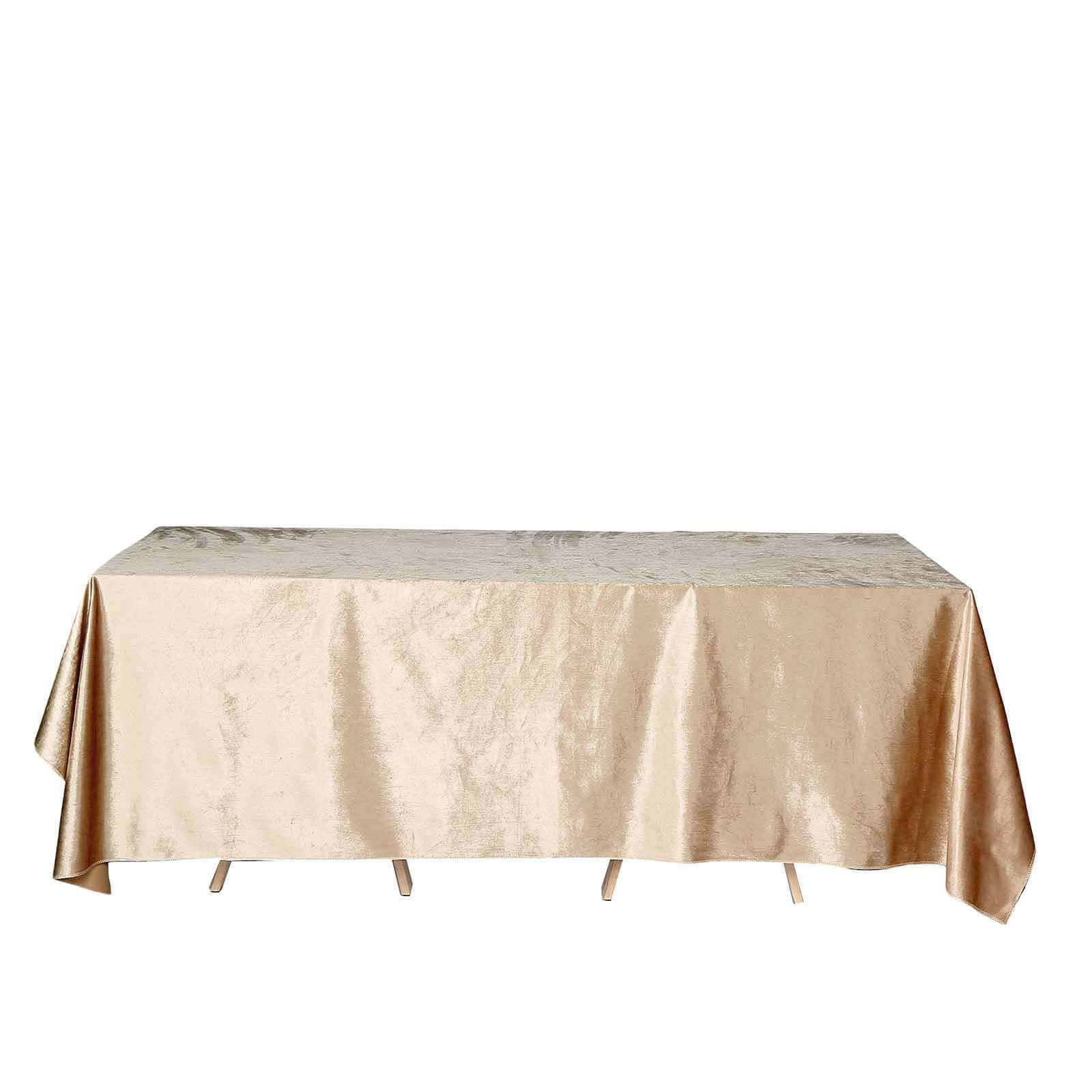 Premium Velvet 90x132 Rectangle Tablecloth Champagne - Reusable Soft & Seamless Table Cover