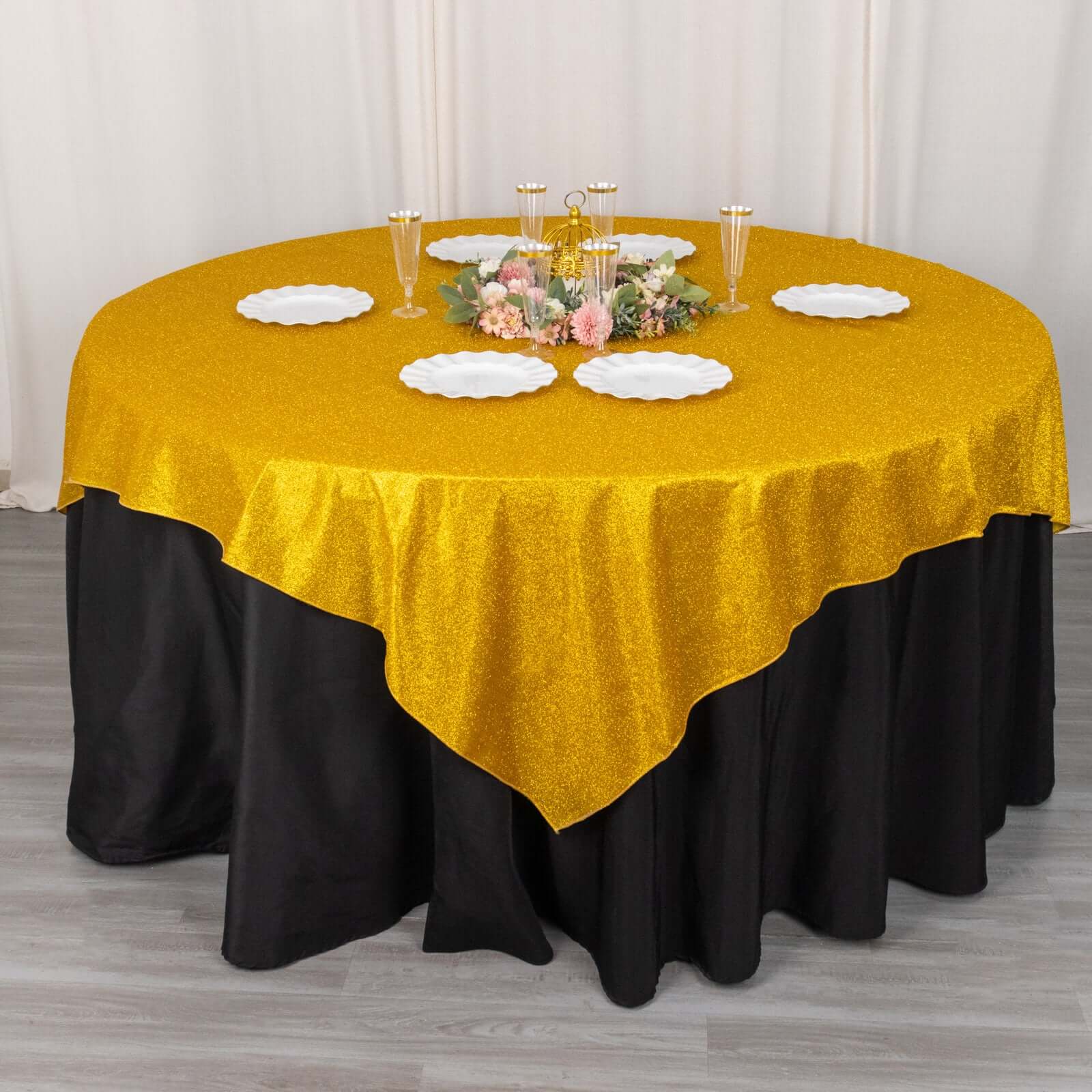 Polyester 72x72 Table Overlay Square Tablecloth Gold - Glitter Sparkle Design for Classy Celebrations