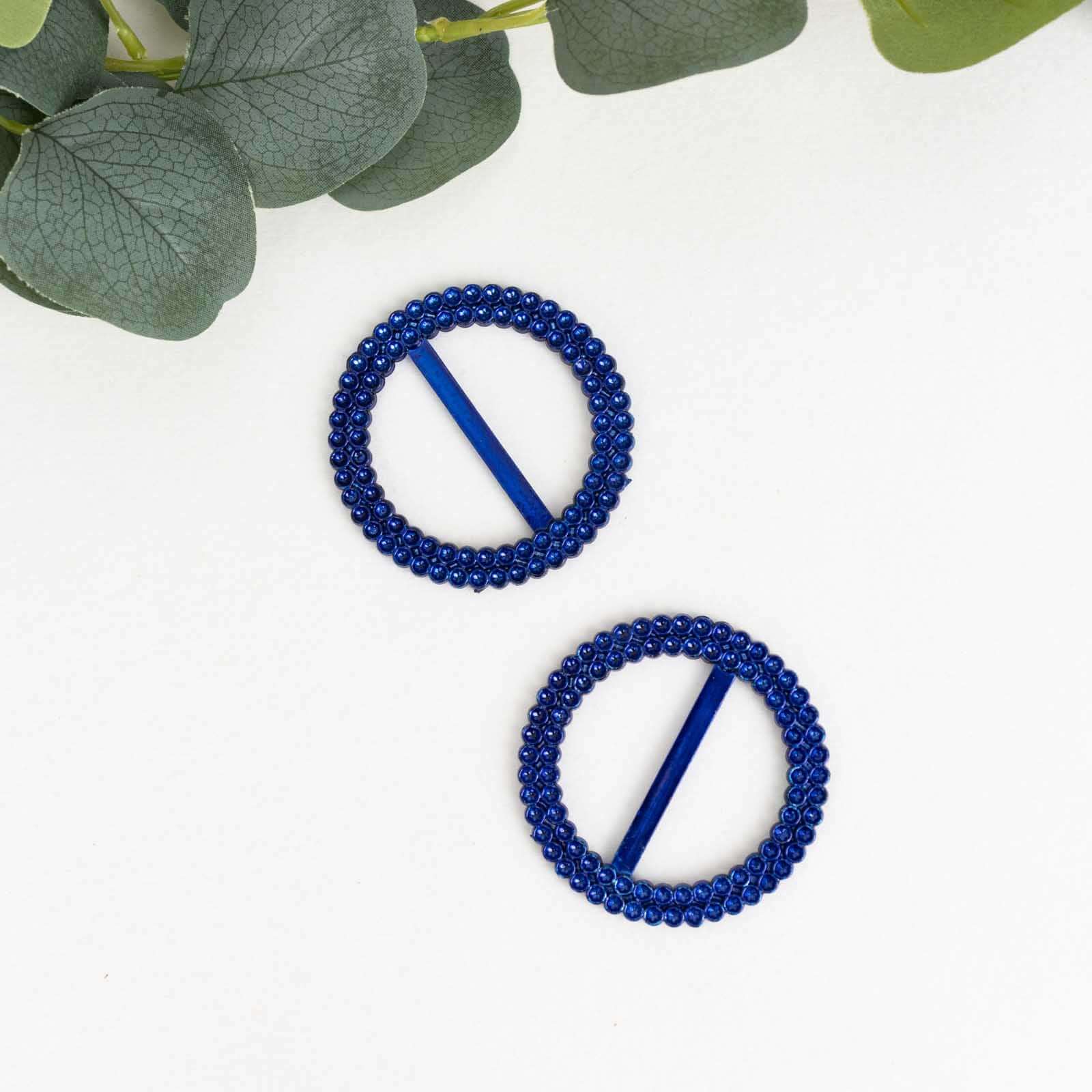 20 Pack Diamond Round Chair Sash Band Buckle Pins Royal Blue - Timeless Rhinestone Napkin Rings 2.5