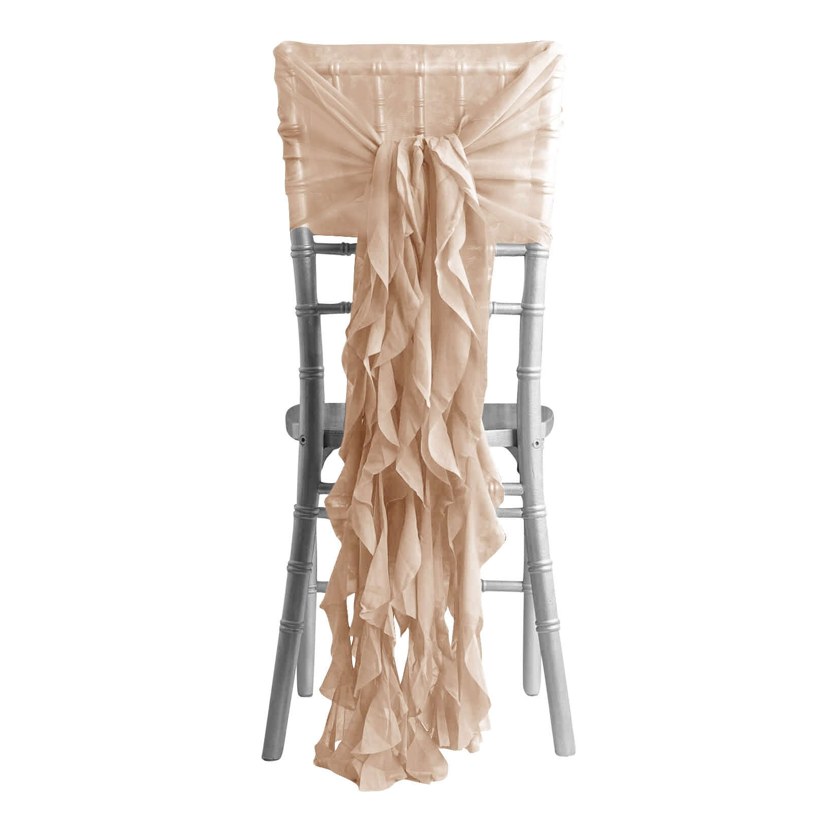 1 Set Chiffon Hoods Chair Sashes with Willow Ruffles Design Nude - Stylish Chair Bow Decor