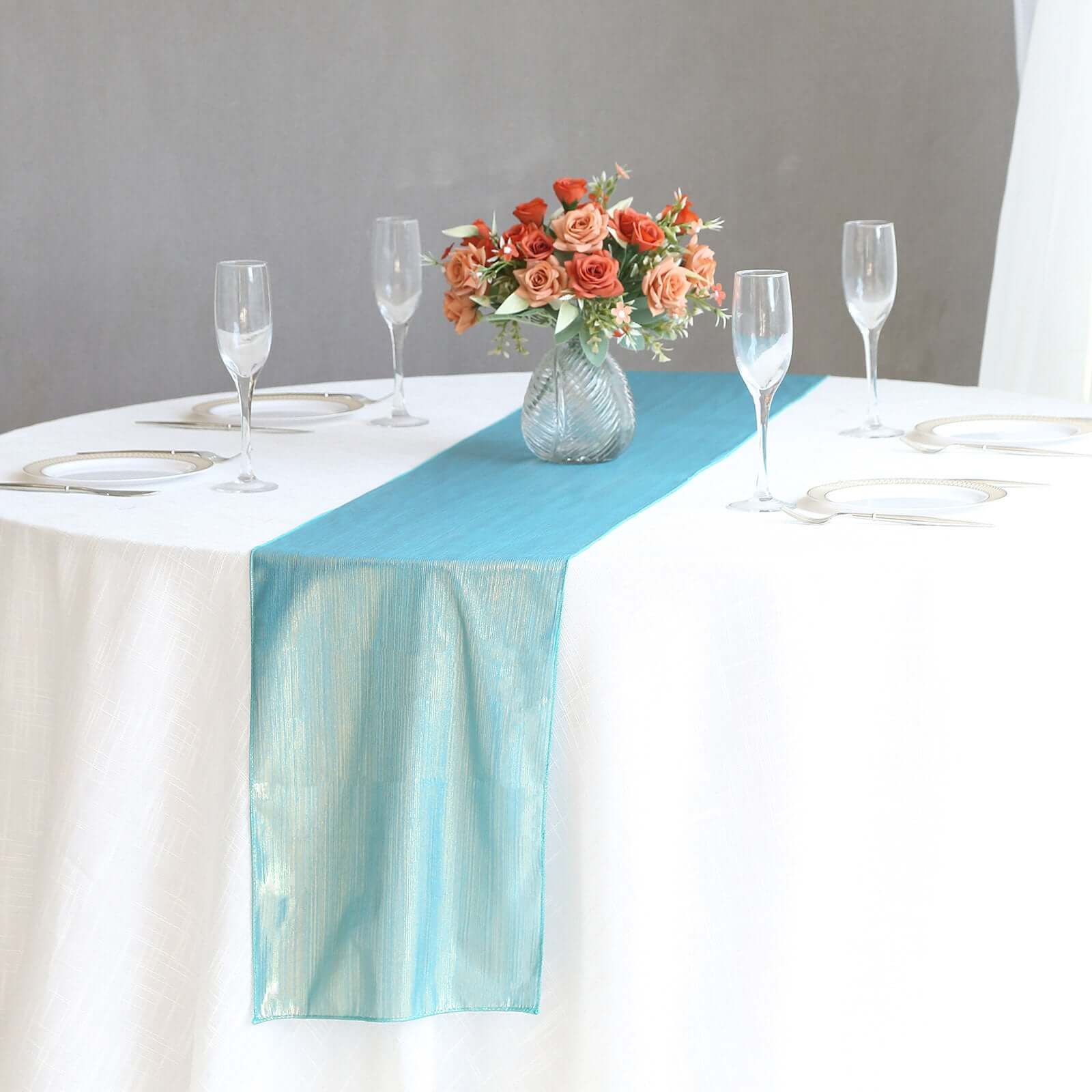 Polyester 12x108 Table Runner Turquoise Shimmer Sequin Dots - Wrinkle-Free Finish Table Linen
