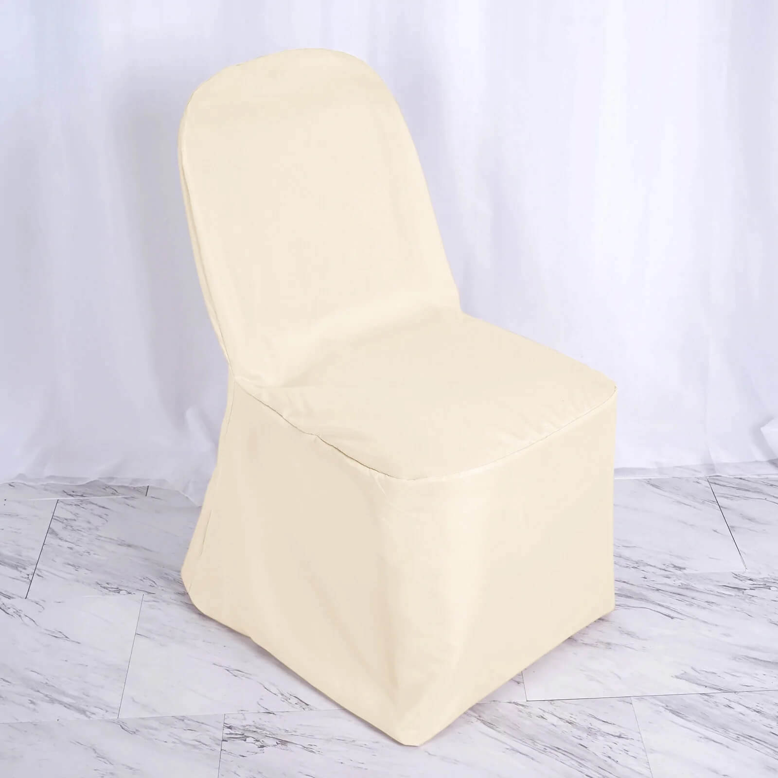 10 Pack Polyester Chair Cover for Banquet Chairs Beige - Stain-Resistant Reusable Slip-On Slipcover