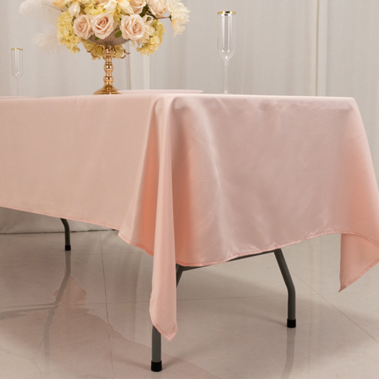 Lamour Satin 60x102 Rectangle Tablecloth Blush - Durable & Silky Soft Feel Table Cover