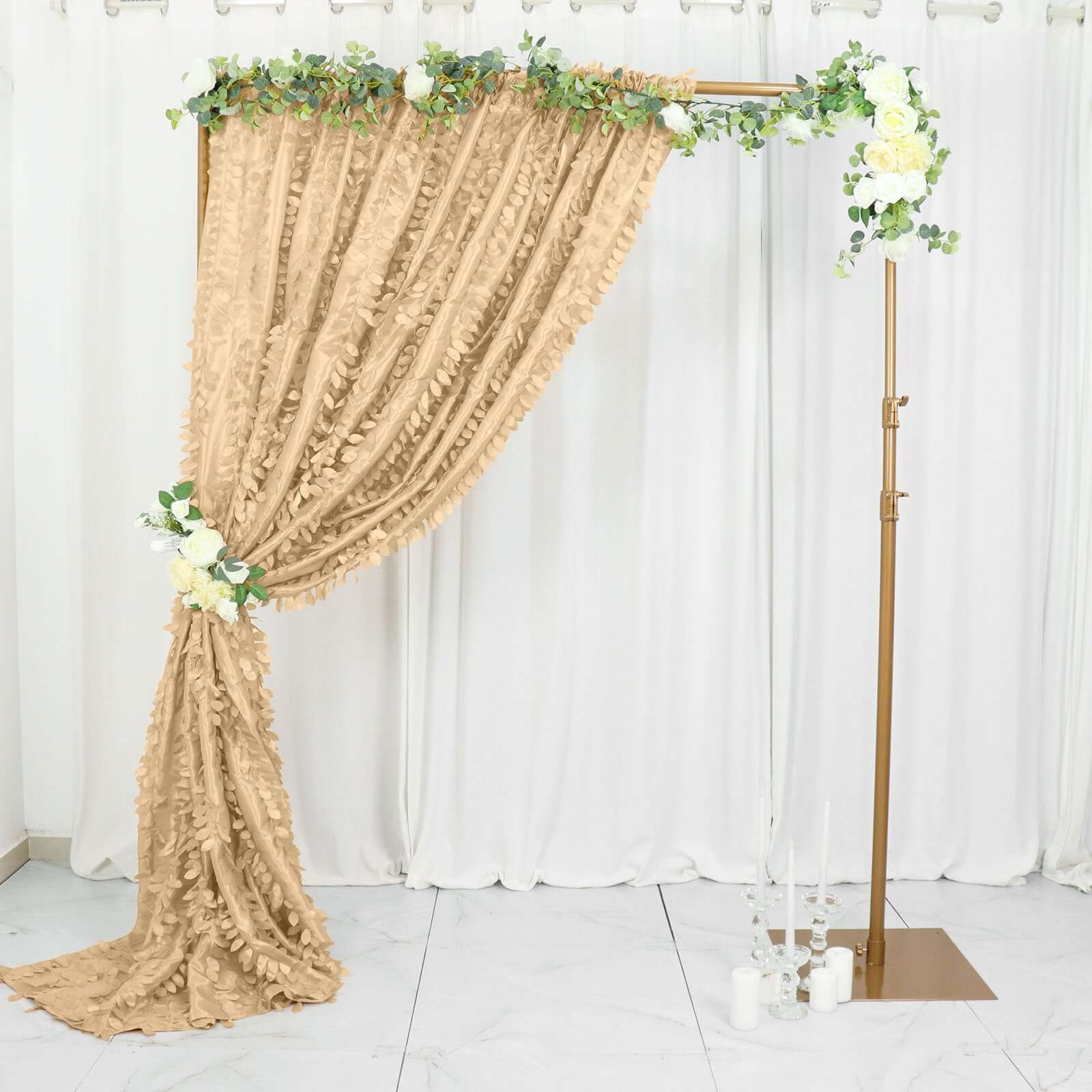 8ftx8ft Champagne 3D Leaf Petal Taffeta Event Curtain Drapes, Backdrop Event Panel With Rod Pocket