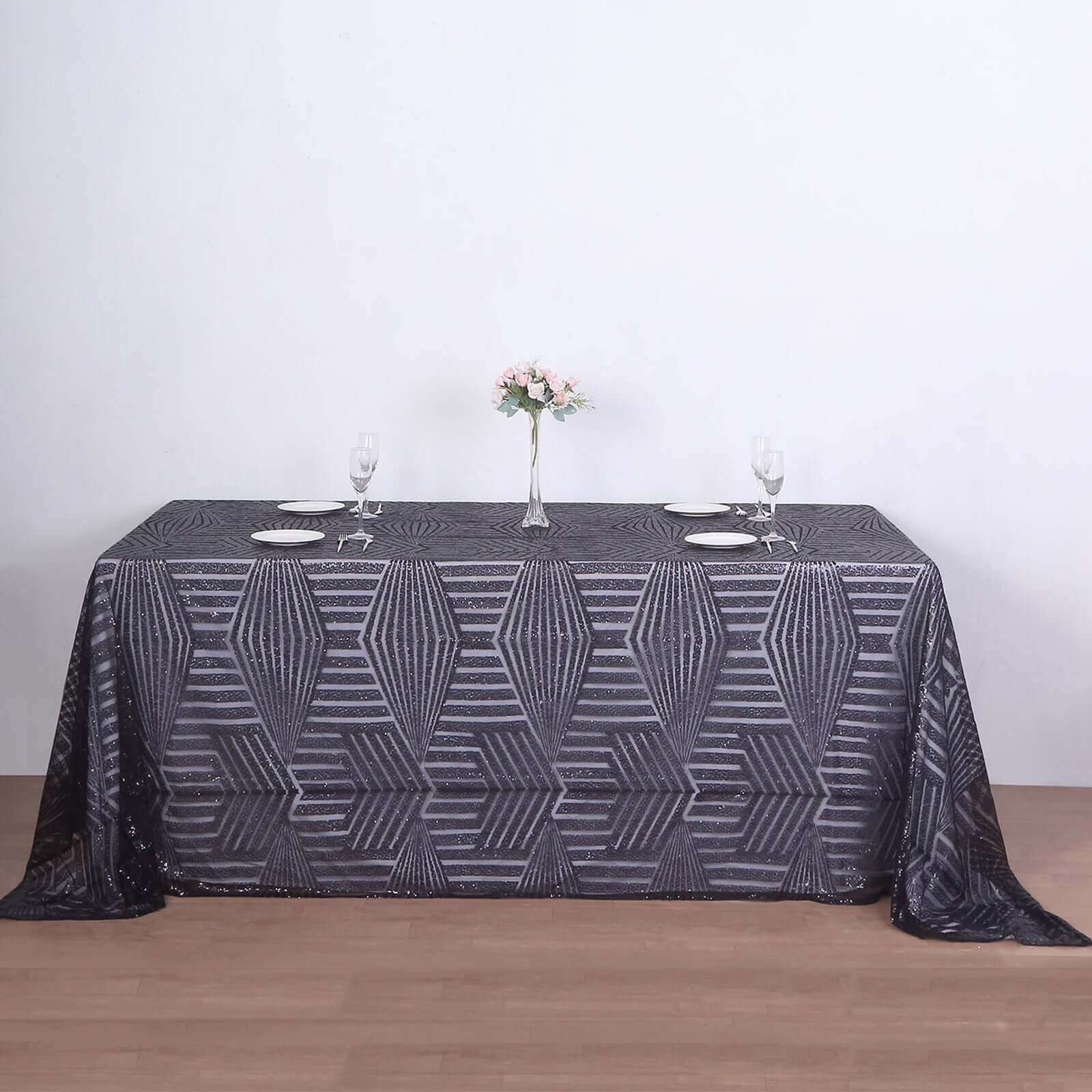 Sequin 90x132 Rectangle Tablecloth Black - Seamless Diamond Table Cover