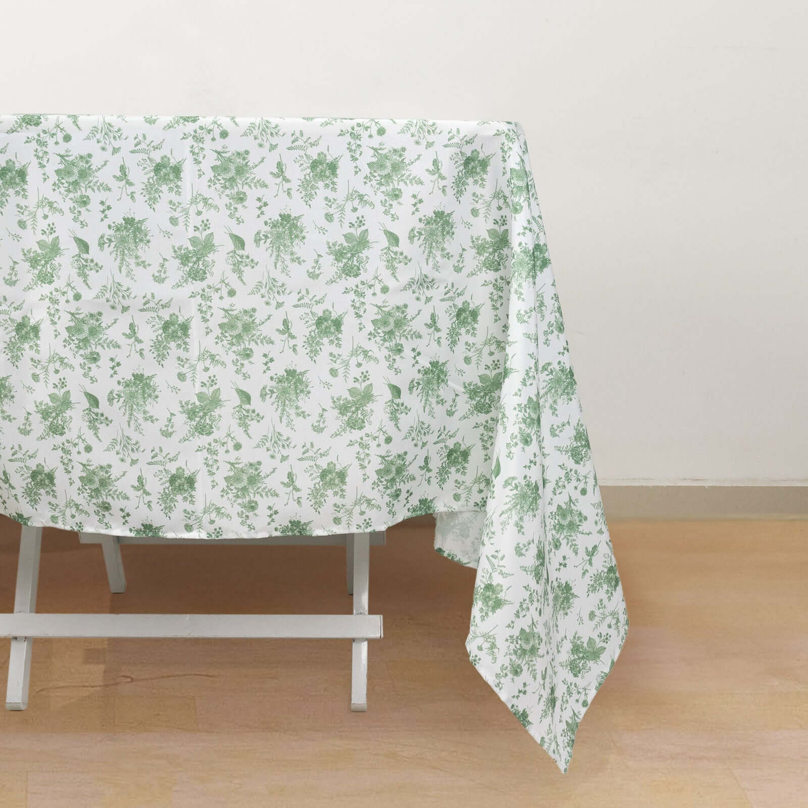 Polyester 70x70 Square Tablecloth Dusty Sage Green French Toile Pattern - Table Cover for Upscale Dining