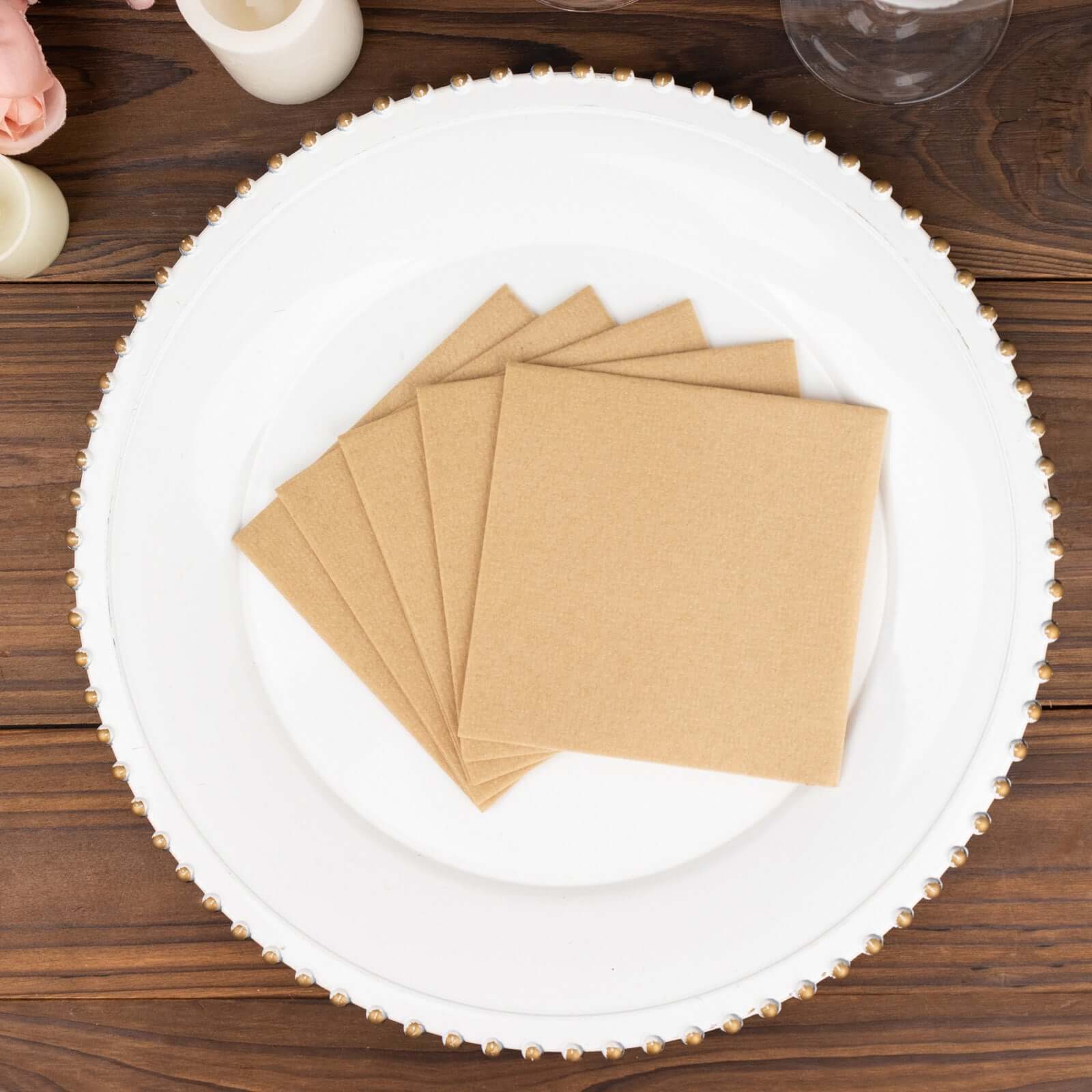 20-Pack Paper Linen-Like Cocktail Napkins Natural - Disposable 5x5 Airlaid Soft Napkins