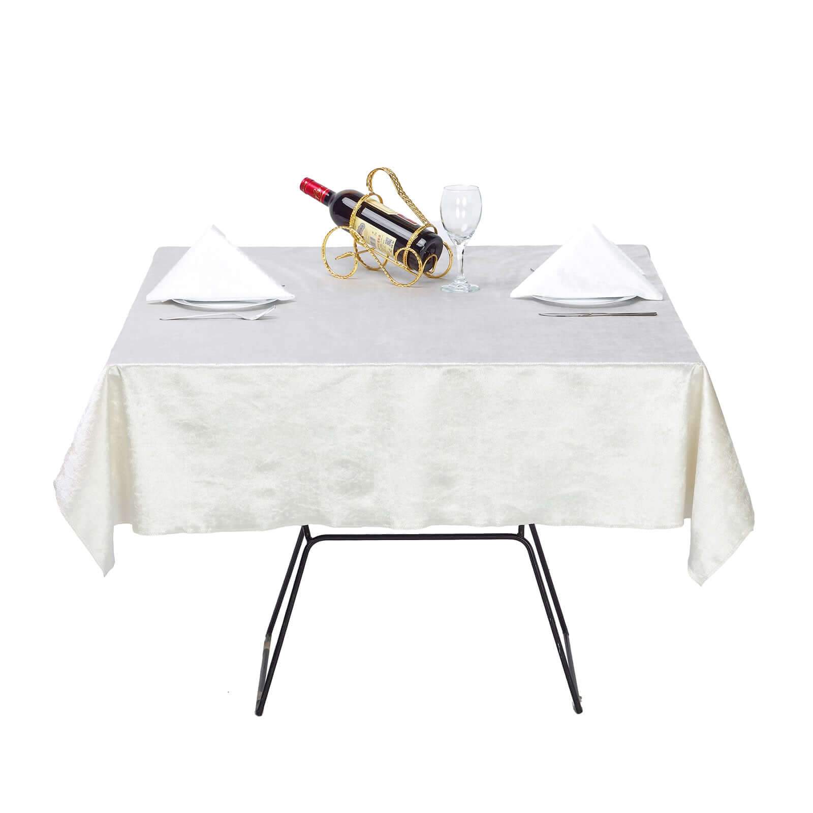 Premium Velvet 54x54 Square Tablecloth Ivory - Exquisite Soft Textured Feel Reusable Table Cover