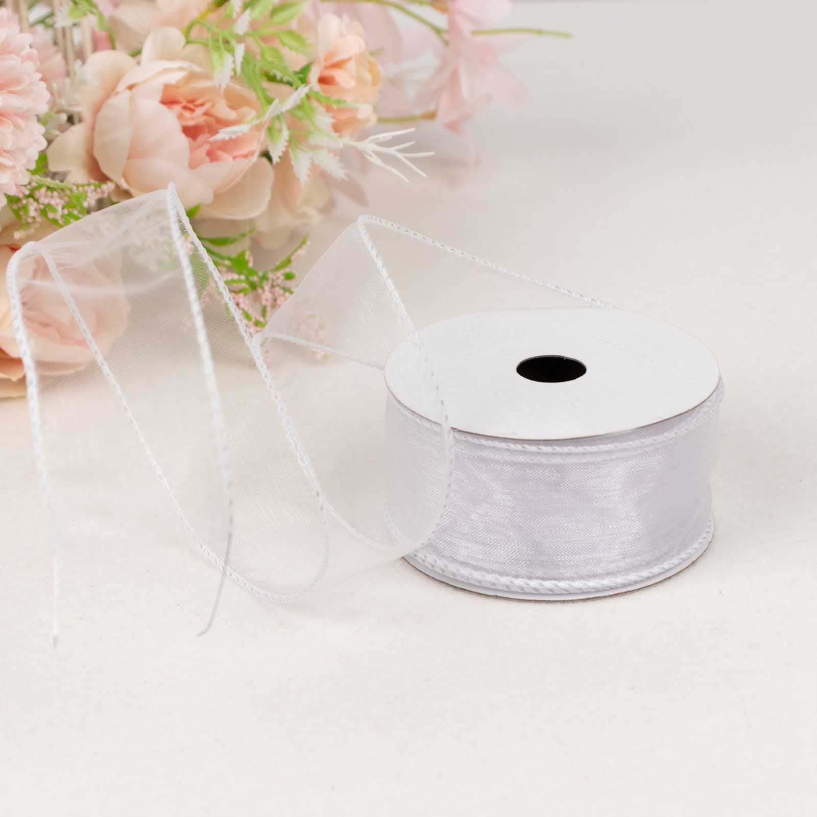 10 Yards 1.5 White Sheer Organza Wired Edge Ribbon