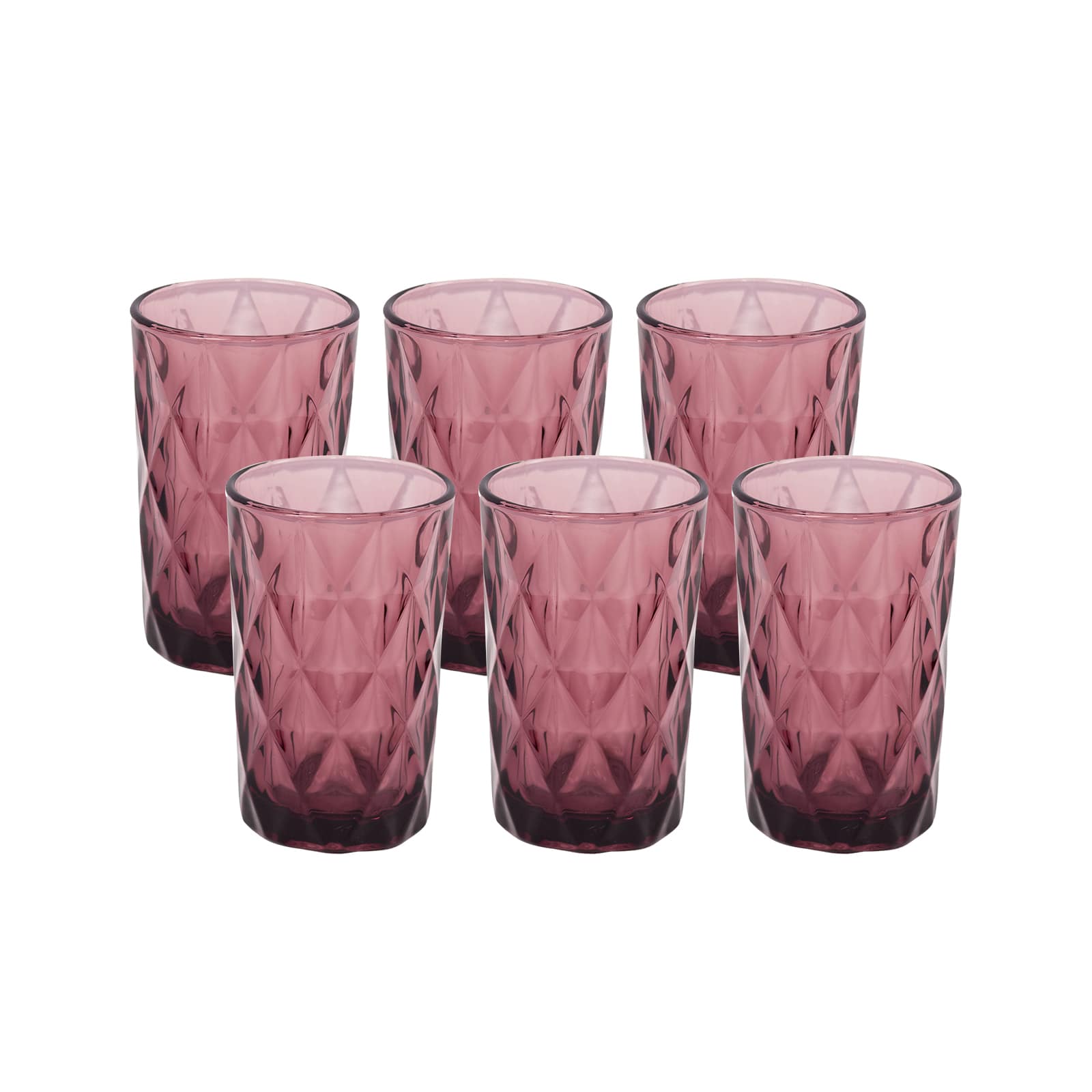 6-Pack Whiskey Glasses Dusty Rose Textured Crystal Cut Design with Heavy Base - Highball Tumblers for Parties & Events 12oz 5