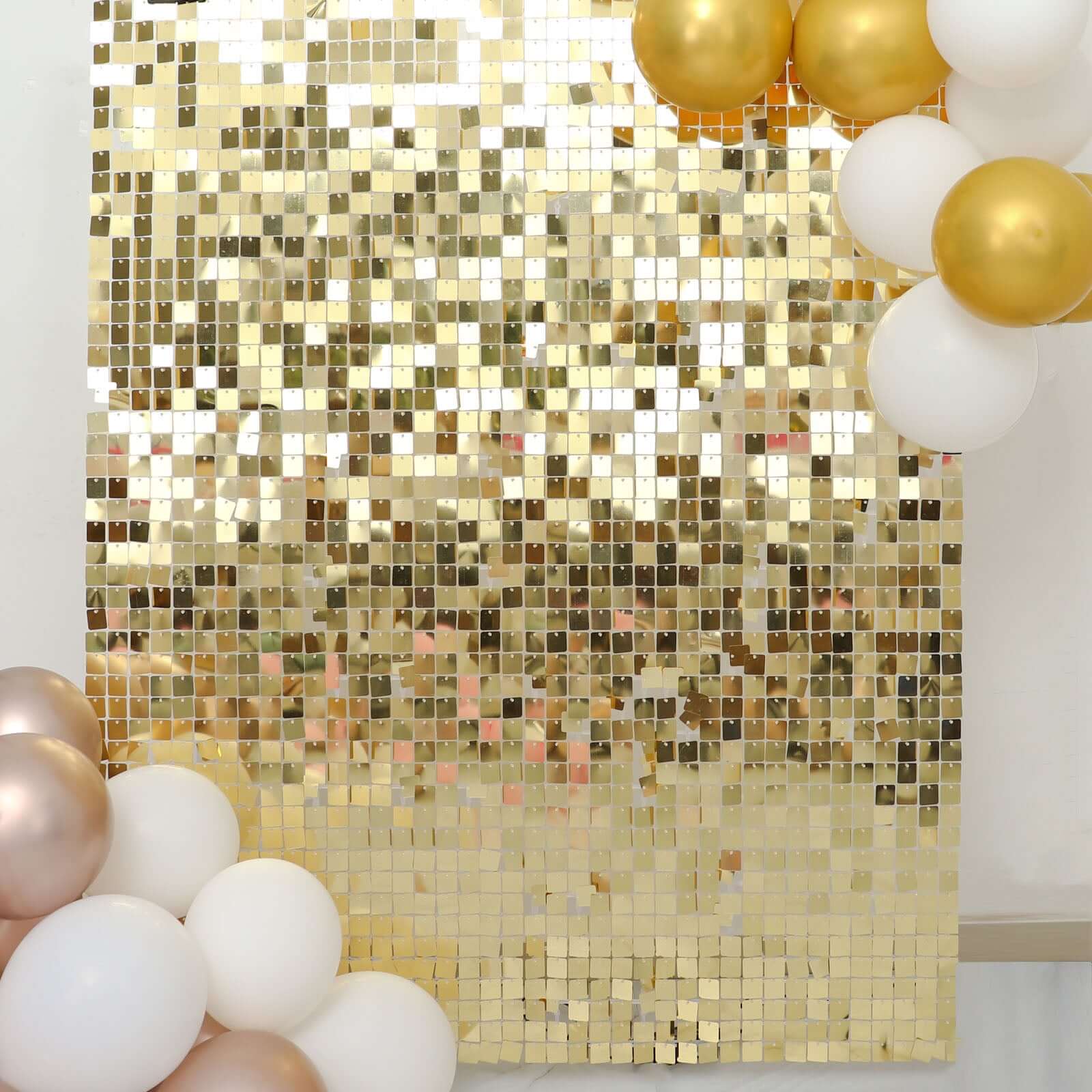 10sq.ft Shiny Gold Square Sequin Shimmer Wall Party Photo Backdrop, Active Spangle Wall Art Décor Panels - 10 Panels