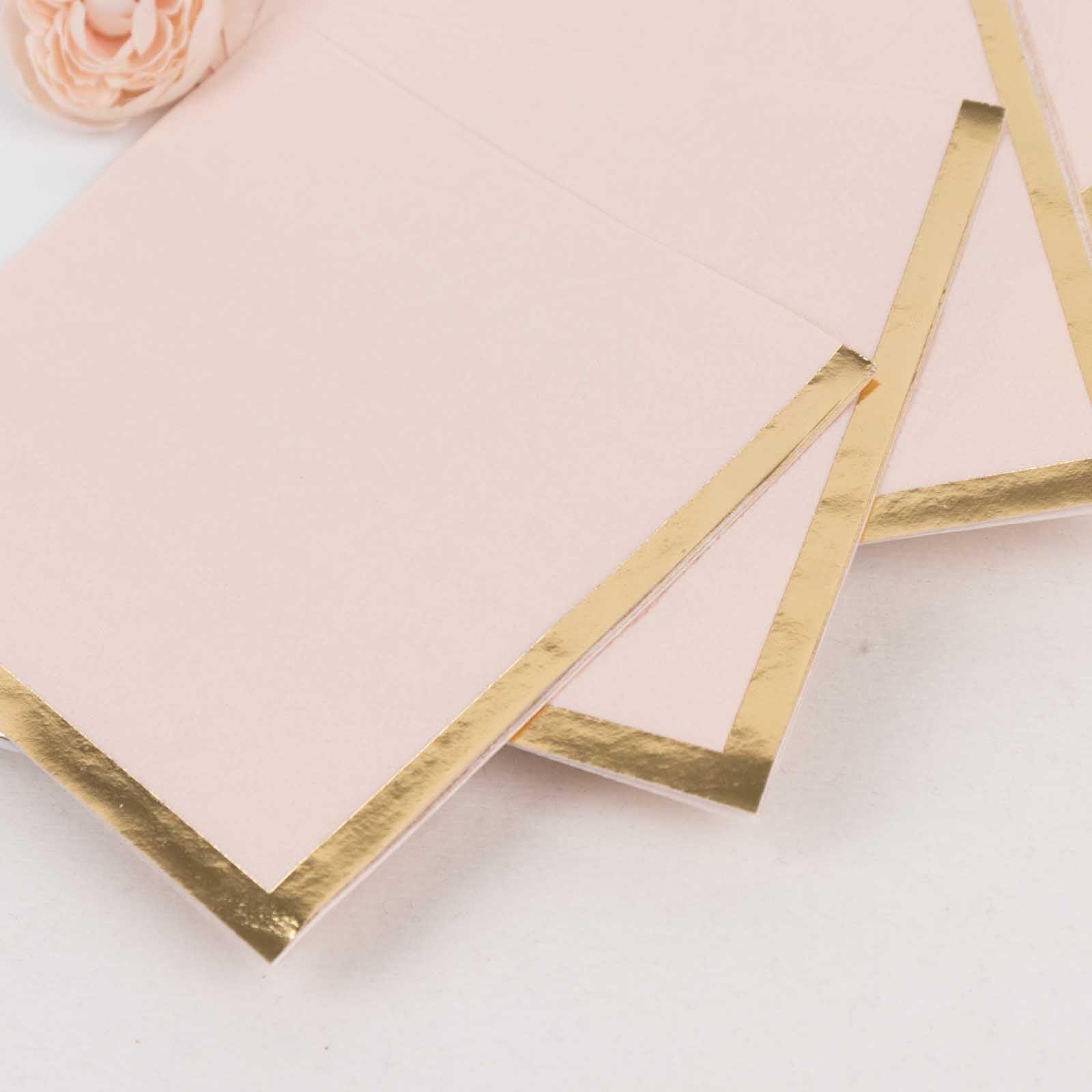 50-Pack Paper Beverage Napkins Blush with Gold Foil Edge - 2 Ply Disposable Soft 18GSM Cocktail Napkins 5x5