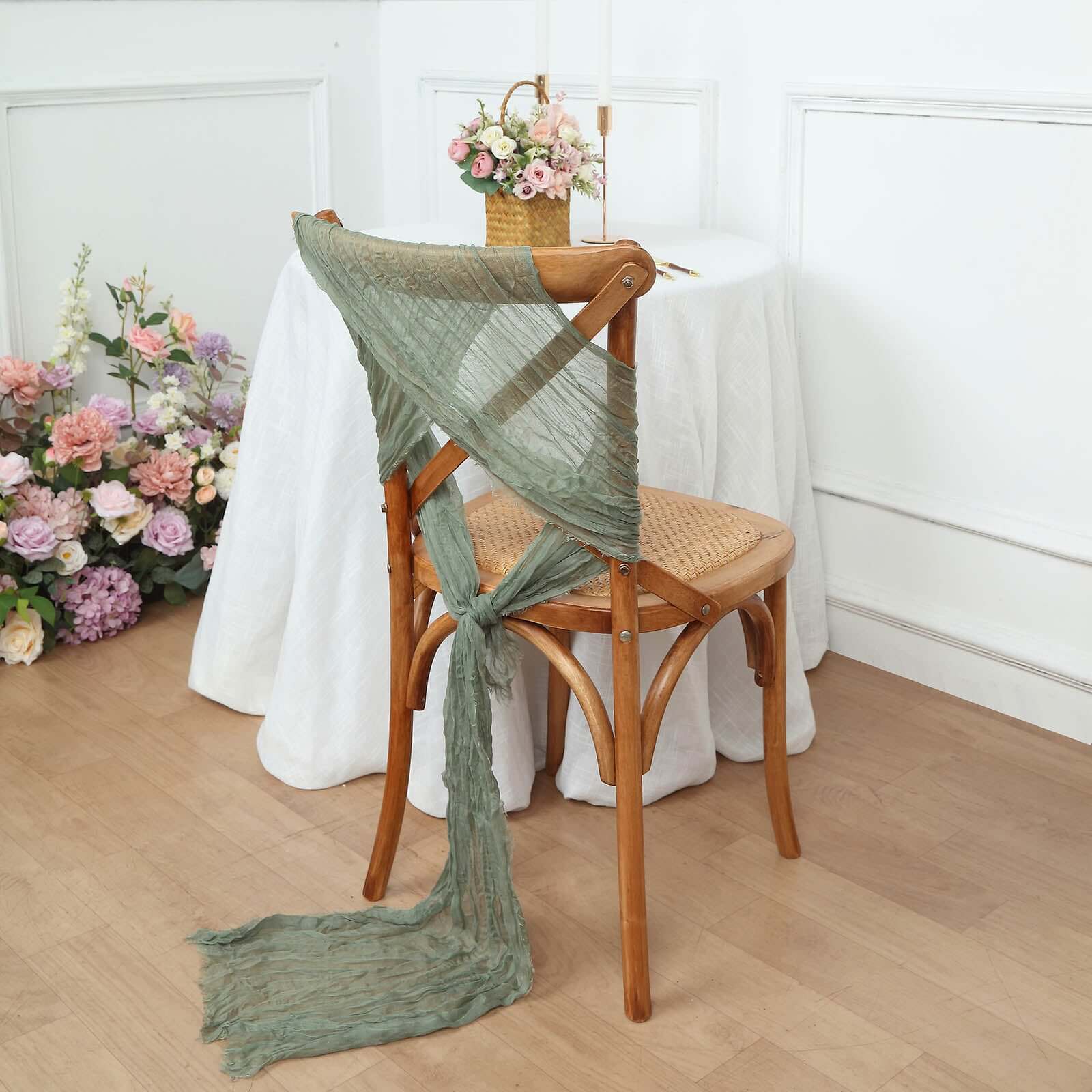 5 Pack Cheesecloth Gauze 16x88 Chair Sashes Dusty Sage Green - Boho Chair Decorations