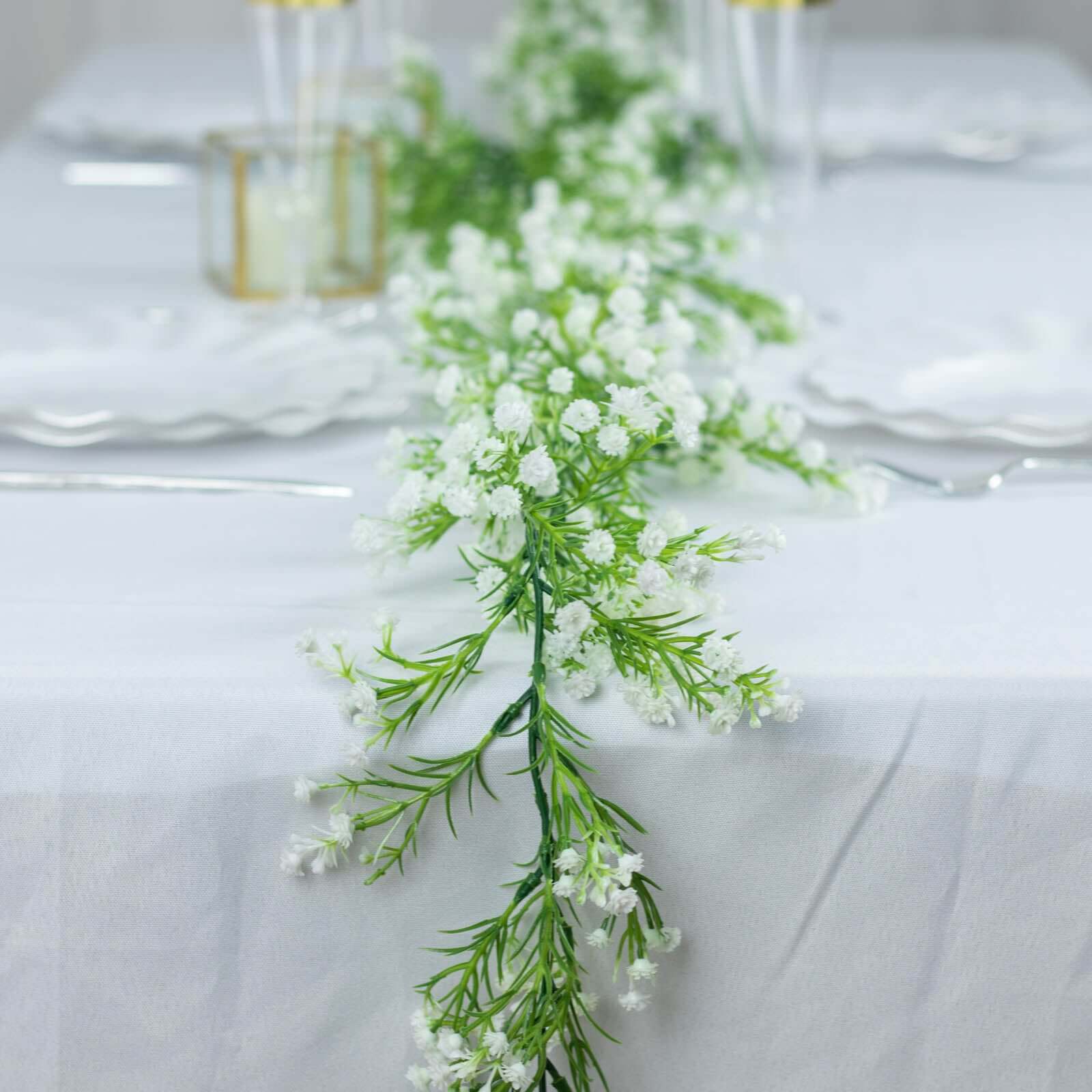 6ft White Real Touch Faux Baby Breath Hanging Flower Vines, Artificial Silk Gypsophila Table Flower Garland