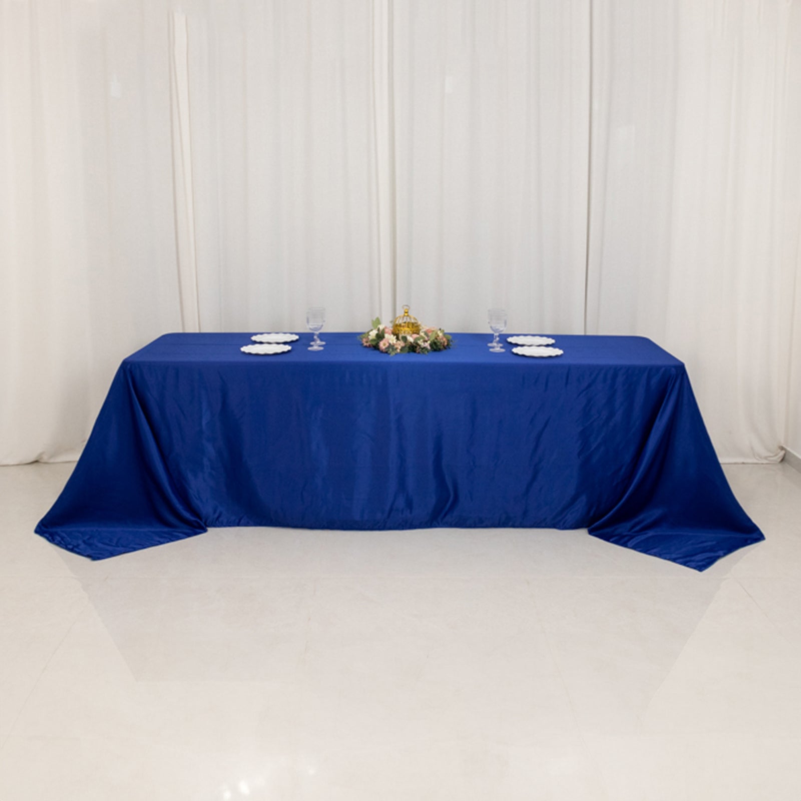 Lamour Satin 90x156 Rectangle Tablecloth Royal Blue - Luxurious, Soft Seamless Table Cover