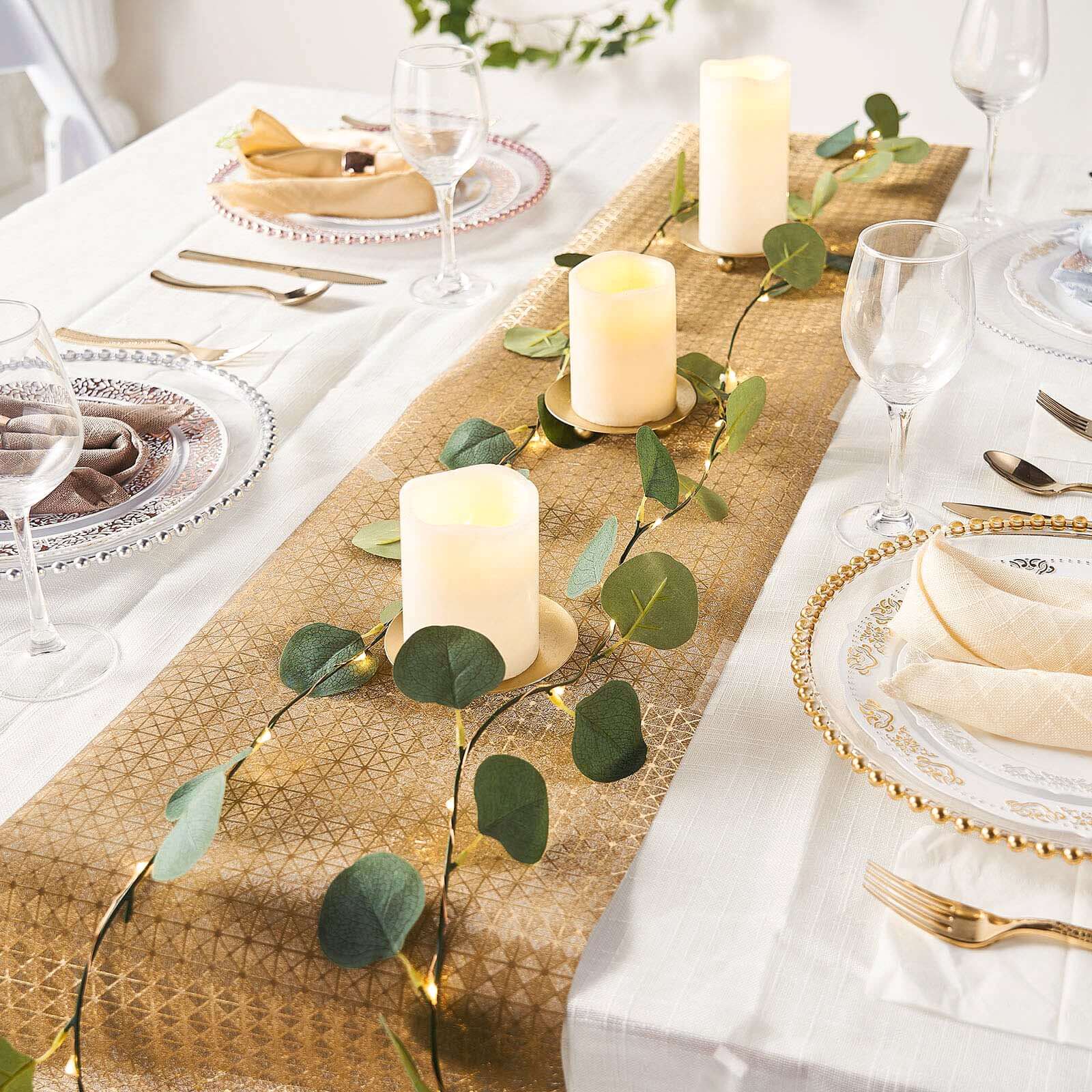 9ft Gold Glamorous Geometric Print Table Runner, Disposable Paper Table Runner