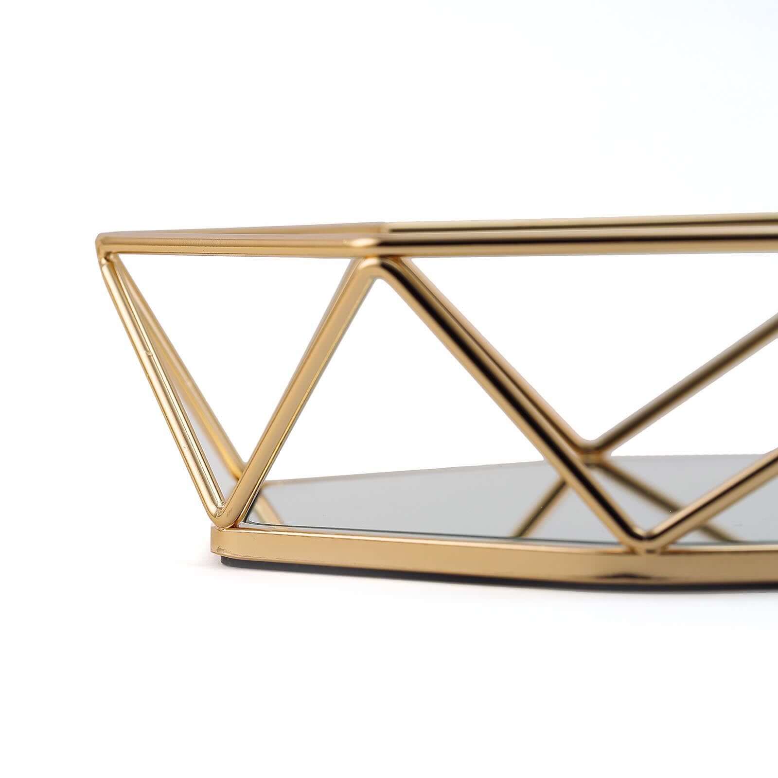 Metal Octagon Serving Tray 14x9 in Gold with Mirrored Top, Sleek Decorative Vanity Tray Centerpiece