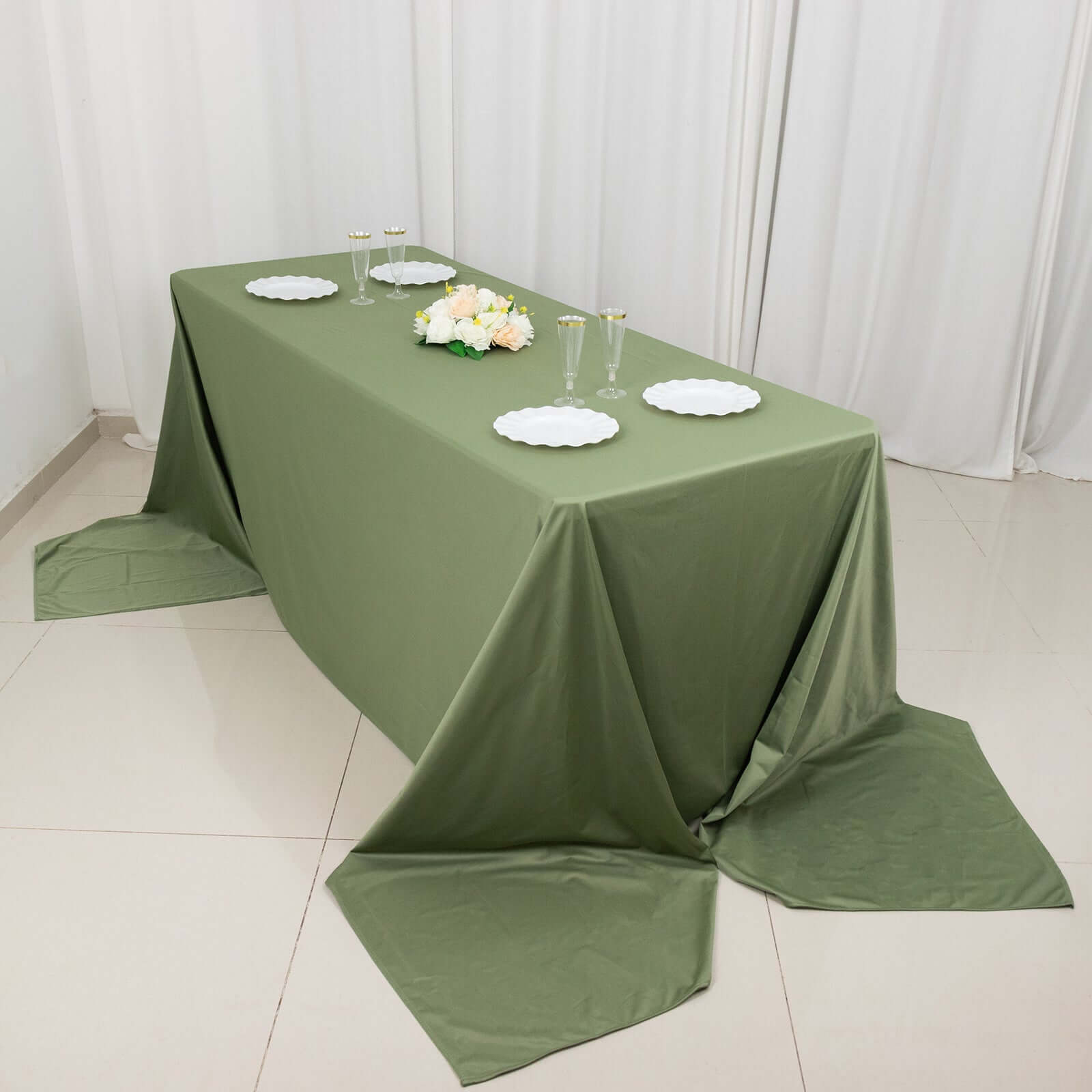 Premium Scuba Rectangular 90x156 Tablecloth Dusty Sage Green - Wrinkle Free, Stain Resistant & Seamless Table Cover