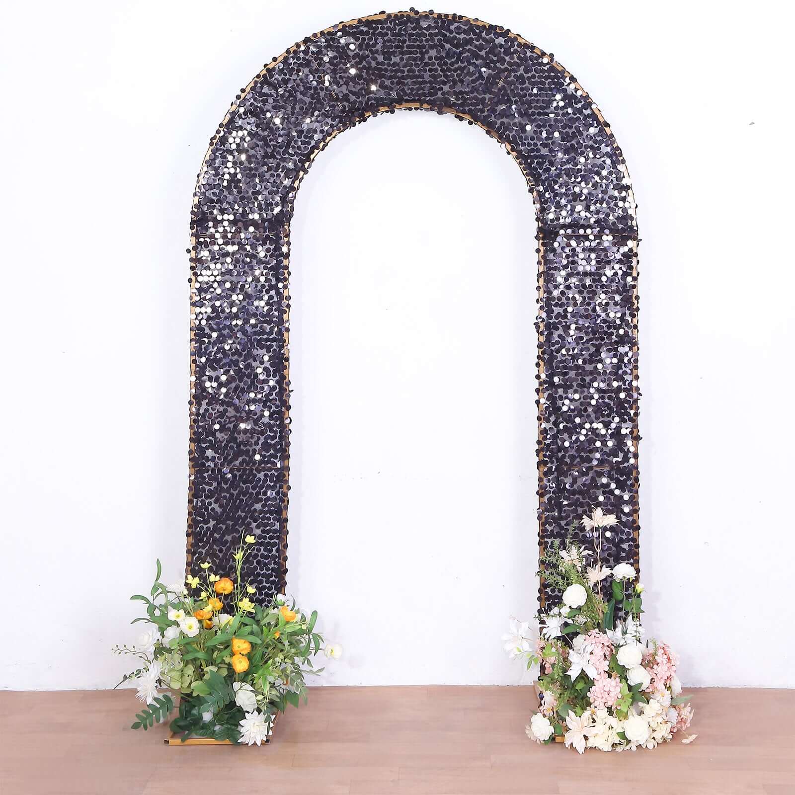 8ft Black Double Sided Big Payette Sequin Open Arch Wedding Arch Cover, U-Shaped Fitted Wedding Backdrop Slipcover