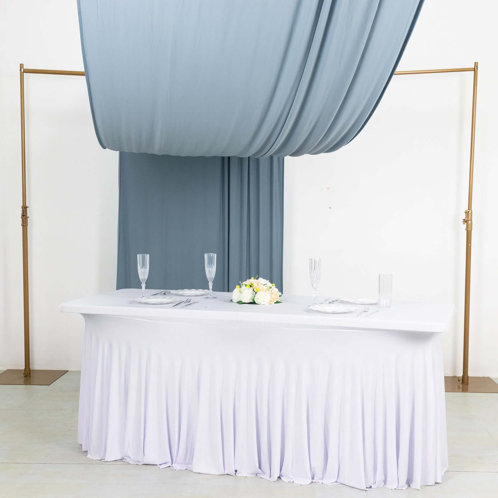 Dusty Blue 4-Way Stretch Spandex Event Curtain Drapes, Wrinkle Free Backdrop Event Panel with Rod Pockets - 5ftx18ft