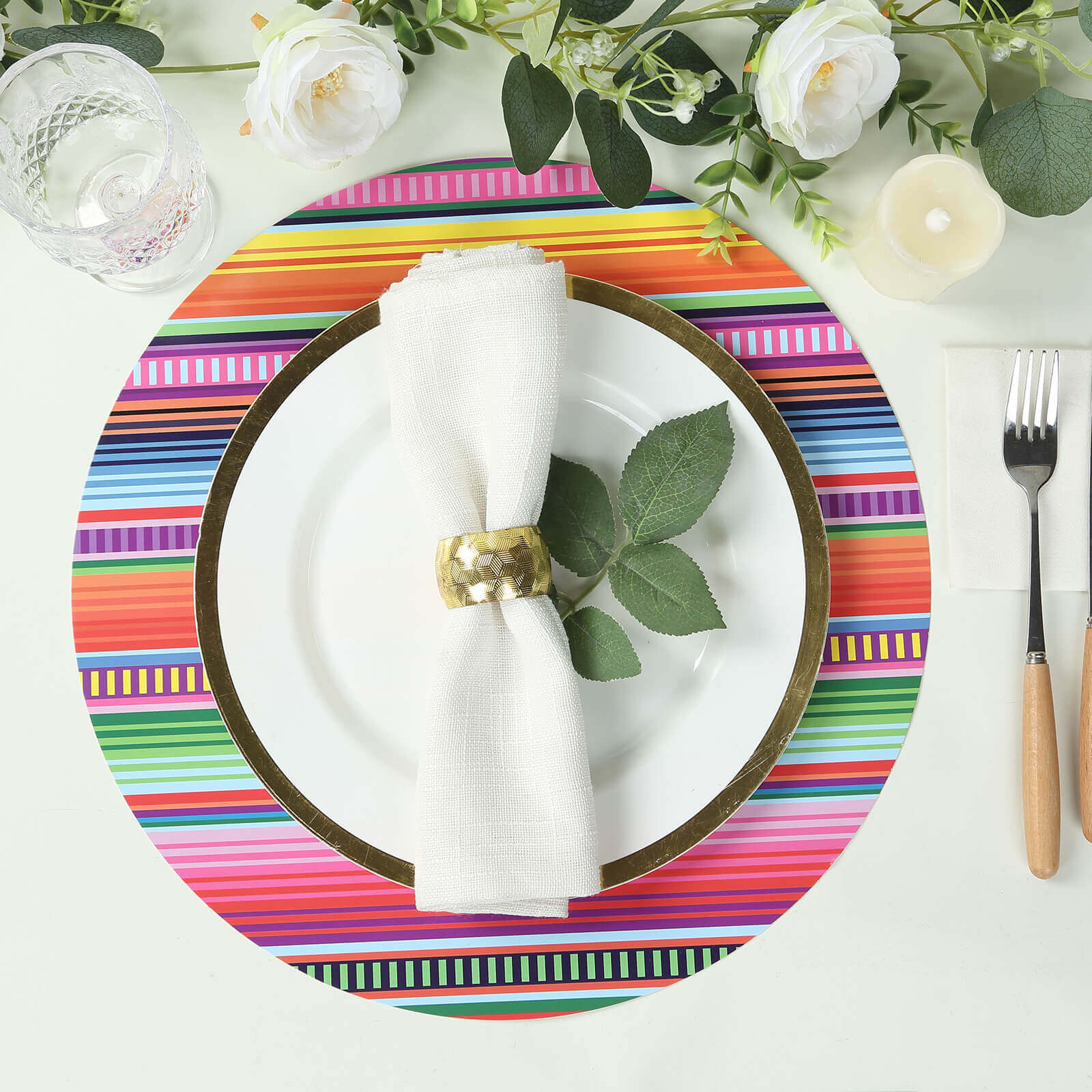 10-Pack Disposable Table Placemats with Multicolor Mexican Serape Fiesta Striped Print - 300GSM Festive Paper Placemats for Cinco de Mayo & Mexican-Themed Events 13