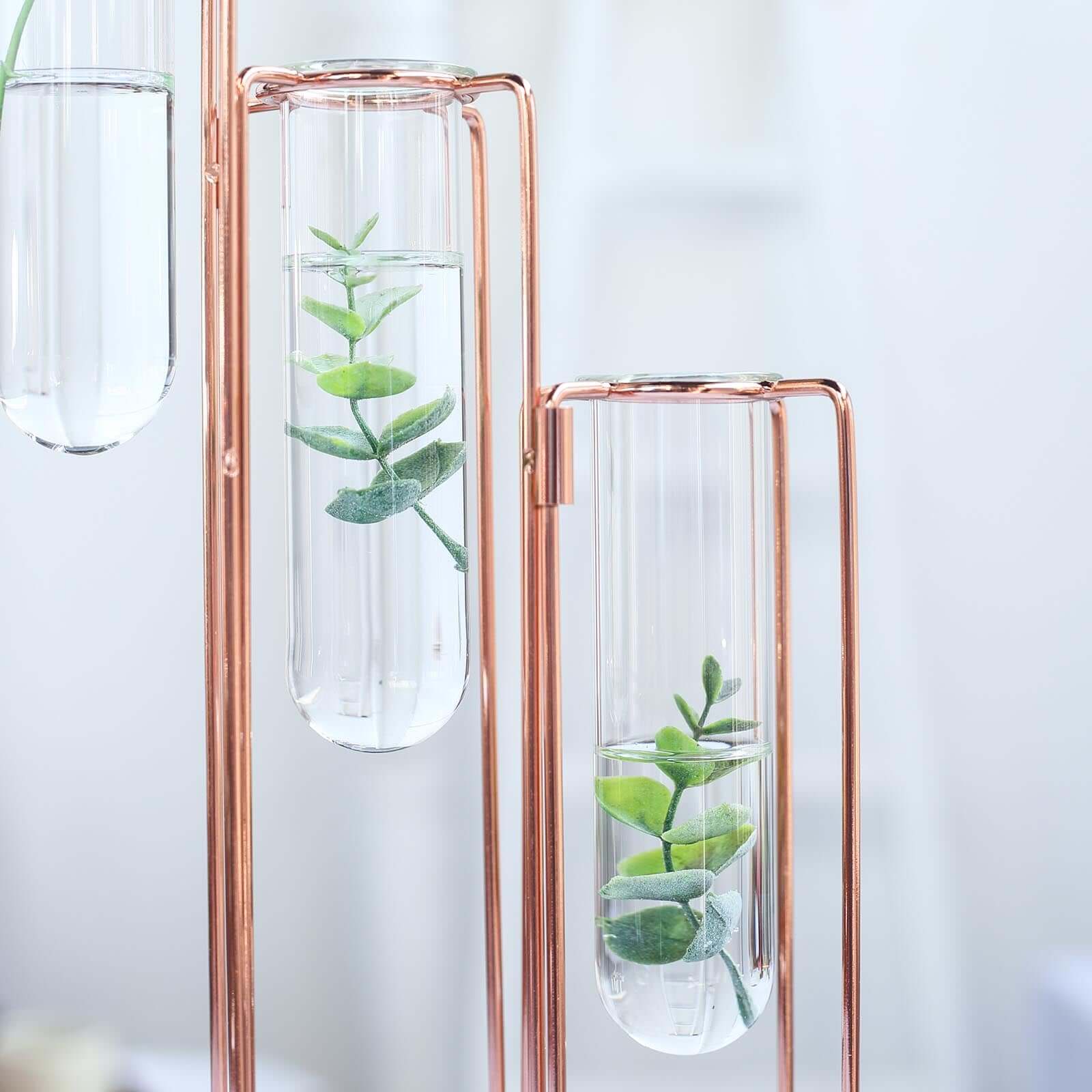 Set of 5 Wedding Centerpieces Rose Gold Frame Conjoined Geometric Design - Test Tube Hydroponic Vases 15