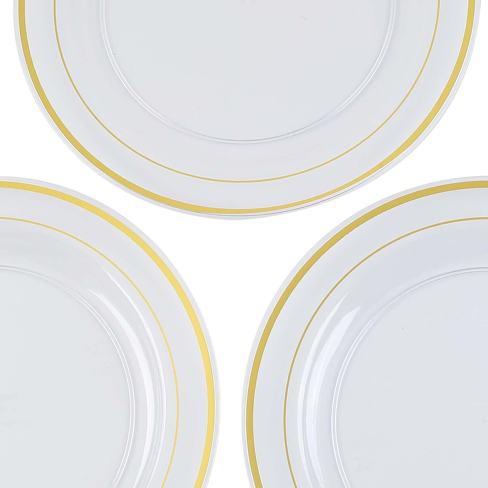 10-Pack Plastic Dessert Plates Clear with Très Chic Gold Rim - Disposable Plates for Parties 8