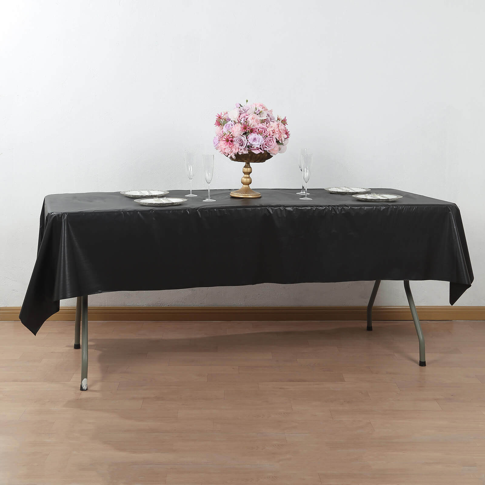 Plastic Table Cover Roll Black with Slide Cutter - Customizable Disposable Tablecloth Roll 54x300ft