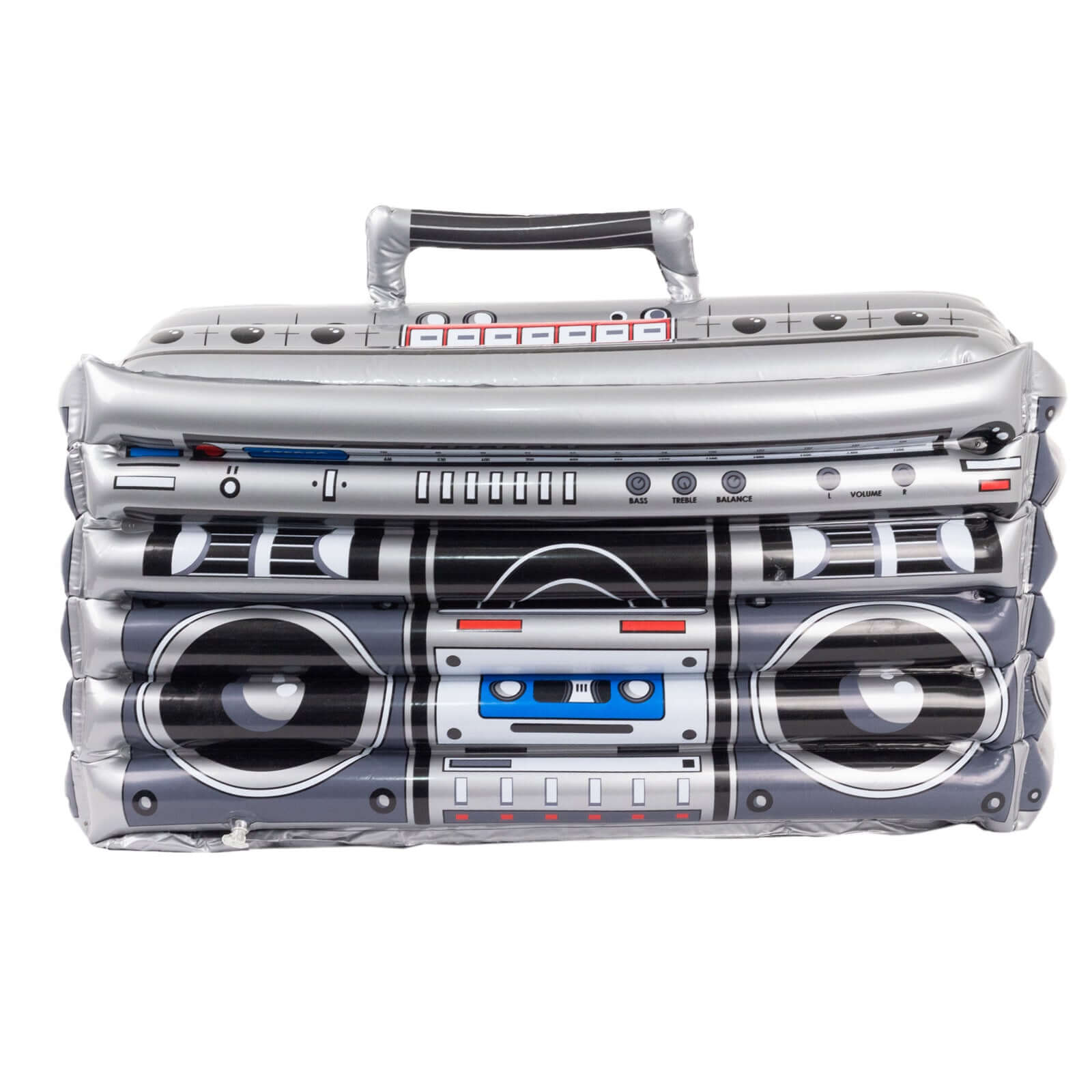 Silver Inflatable Ice Beverage Cooler with 80's Boom Box Design - Party Drink Container for Pool Events 24x12