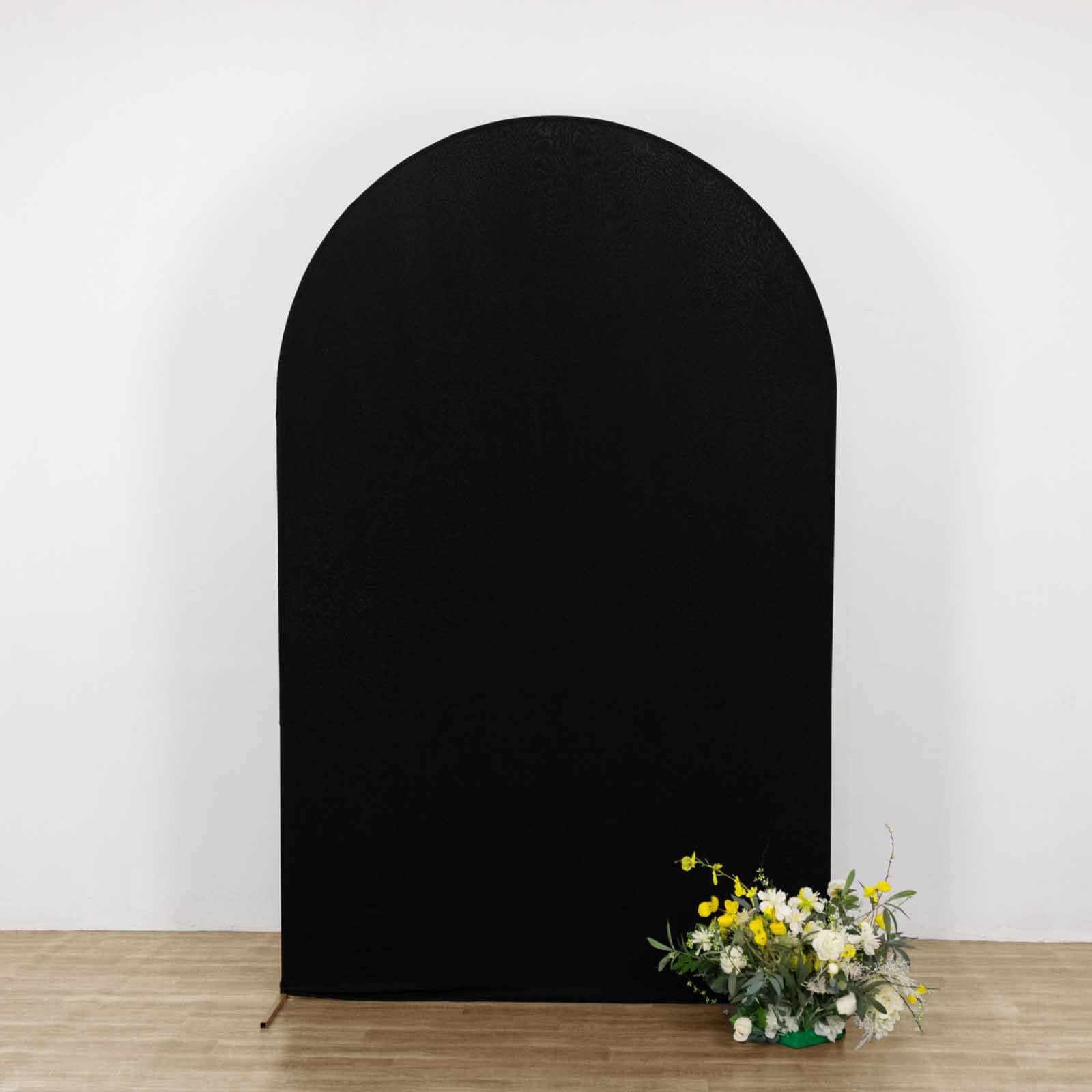 8ft Matte Black Spandex Fitted Wedding Arch Cover For Round Top Chiara Backdrop Stand