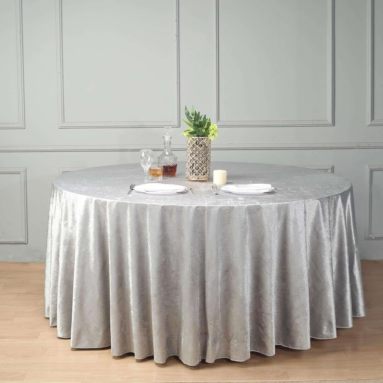 Premium Velvet 120 Round Tablecloth Silver - Reusable Soft & Seamless Table Cover