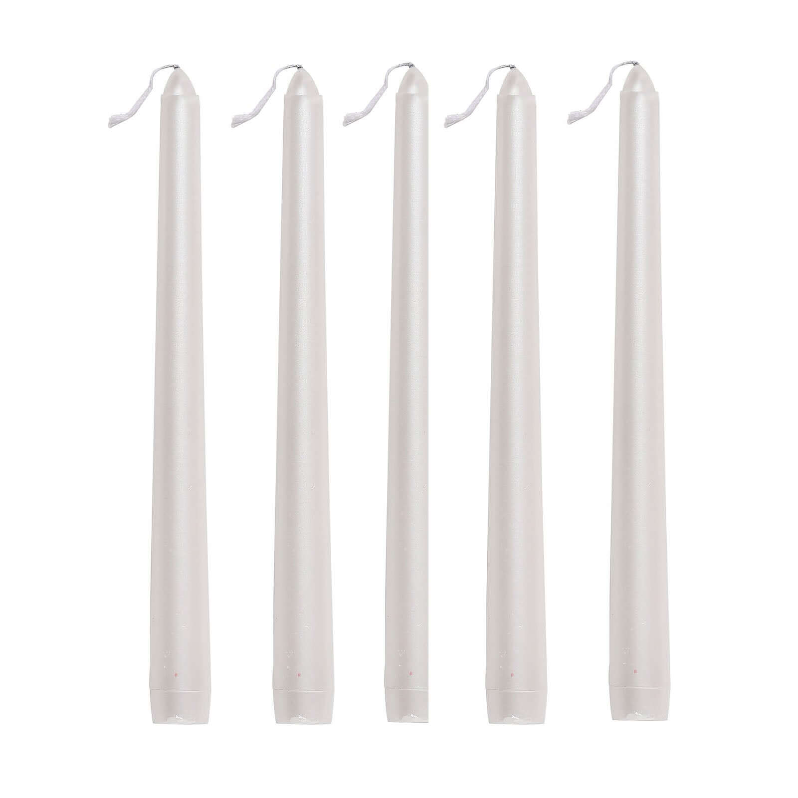 12-Pack Taper Candles Premium Wax Design Metallic Pearl White - Unscented Candles for Upscale Settings 10