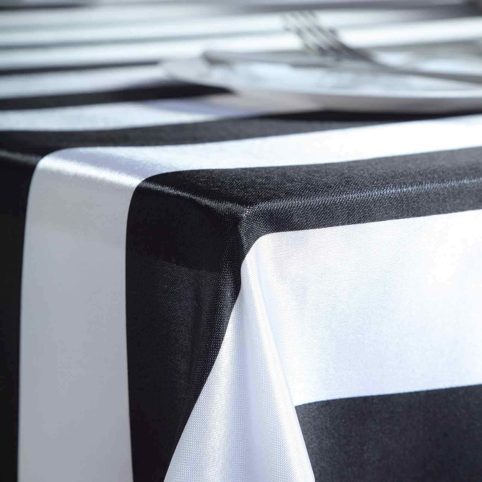 Satin 60x102 Rectangle Tablecloth Black/White - Stripe Design with Stylish Smooth Finish Table Cover