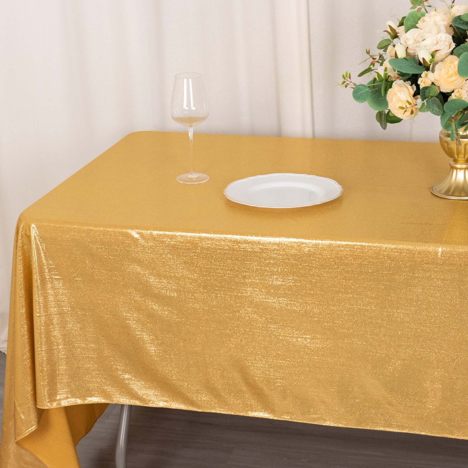 Sequin Dots Polyester 60x126 Rectangle Tablecloth Shimmering Gold - Wrinkle Free & Sparkling Table Cover for Stylish Event Decor