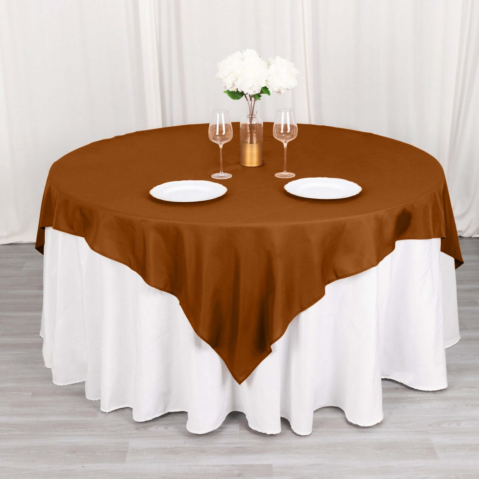 Polyester 70x70 Table Overlay Square Tablecloth Cinnamon Brown - Wrinkle-Resistant & Durable Table Cover