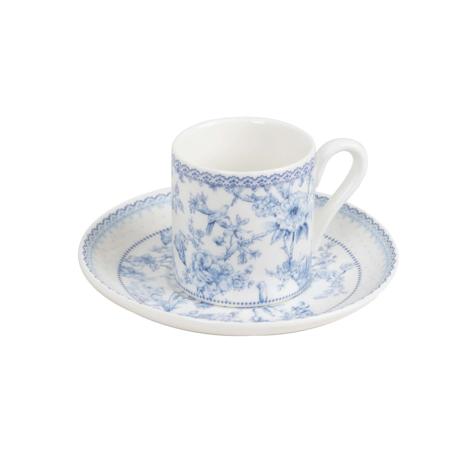 White Blue French Toile Bridal Shower Gift Set, Set of 2 Porcelain Espresso Cups and Saucers with Matching Keepsake Box