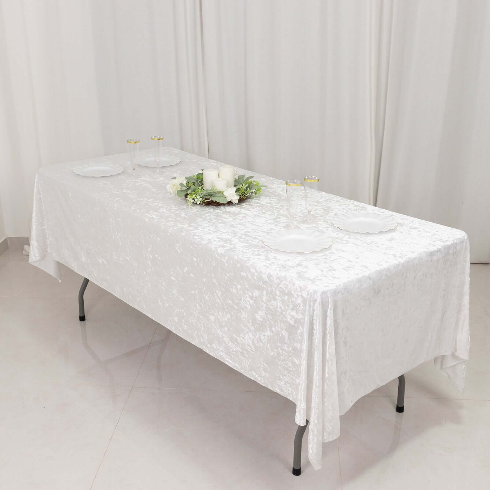 Premium Crushed Velvet 60x102 Rectangle Tablecloth White - Reusable Soft & Classy Table Cover